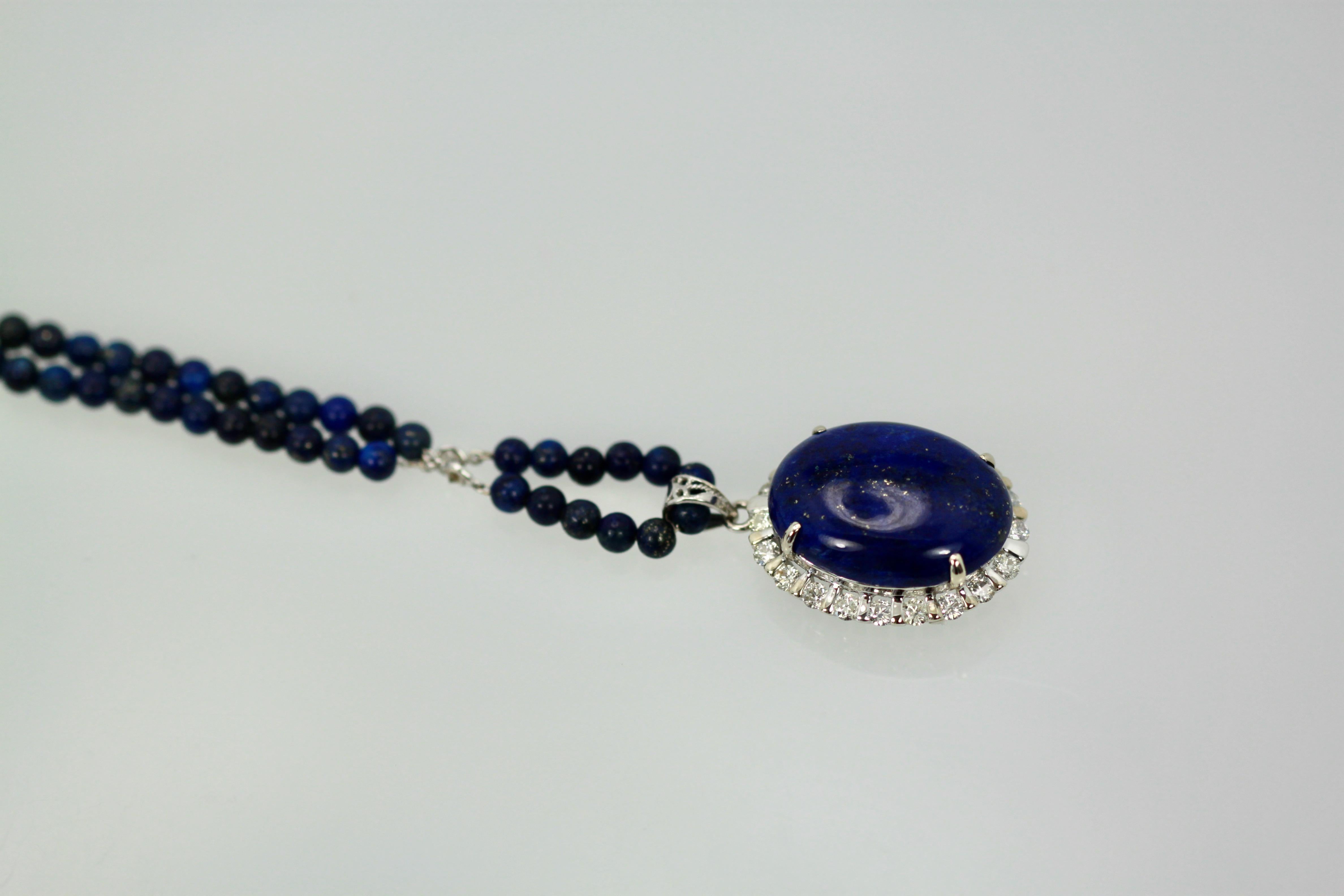 Extra Fine Lapis Lazuli Pendant Diamond Surround 18 Karat Diamond Studded Chain For Sale 3