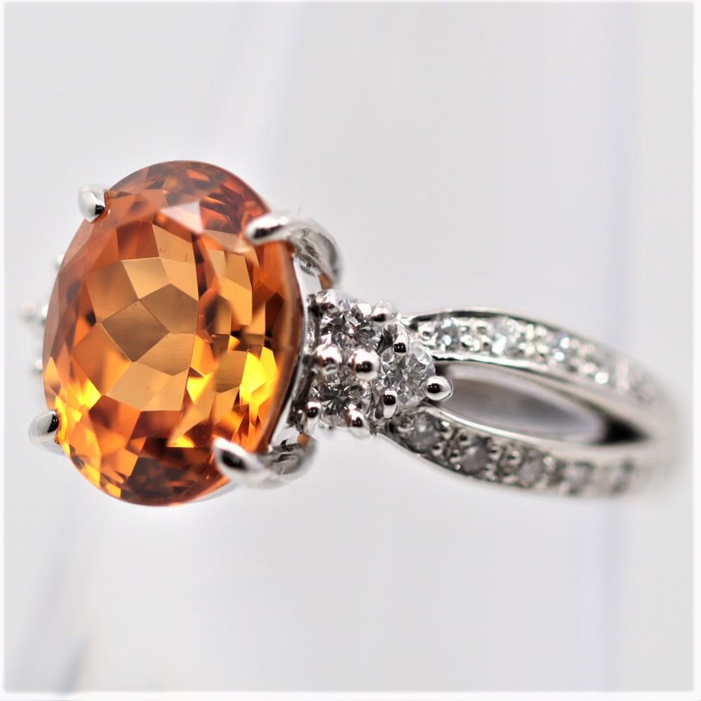 Mixed Cut Extra-Fine Mandarin Garnet Diamond Platinum Ring For Sale