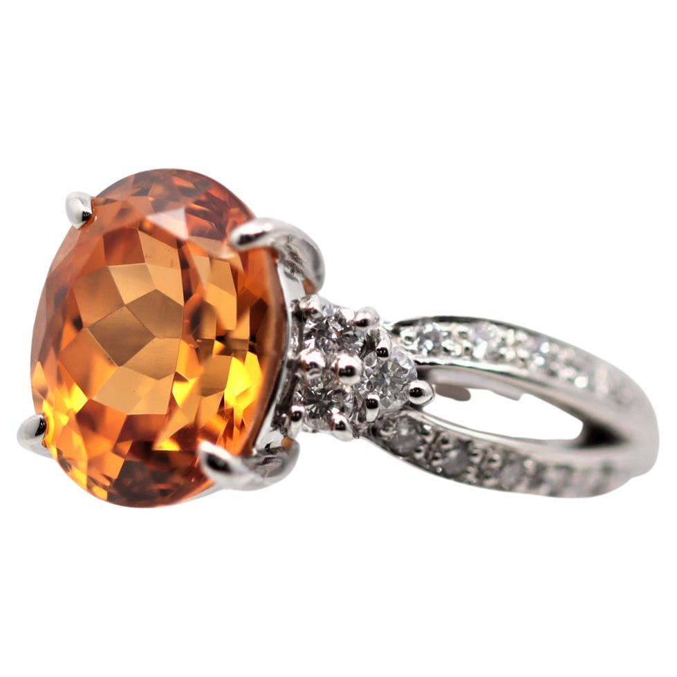 Extra-Fine Mandarin Garnet Diamond Platinum Ring For Sale