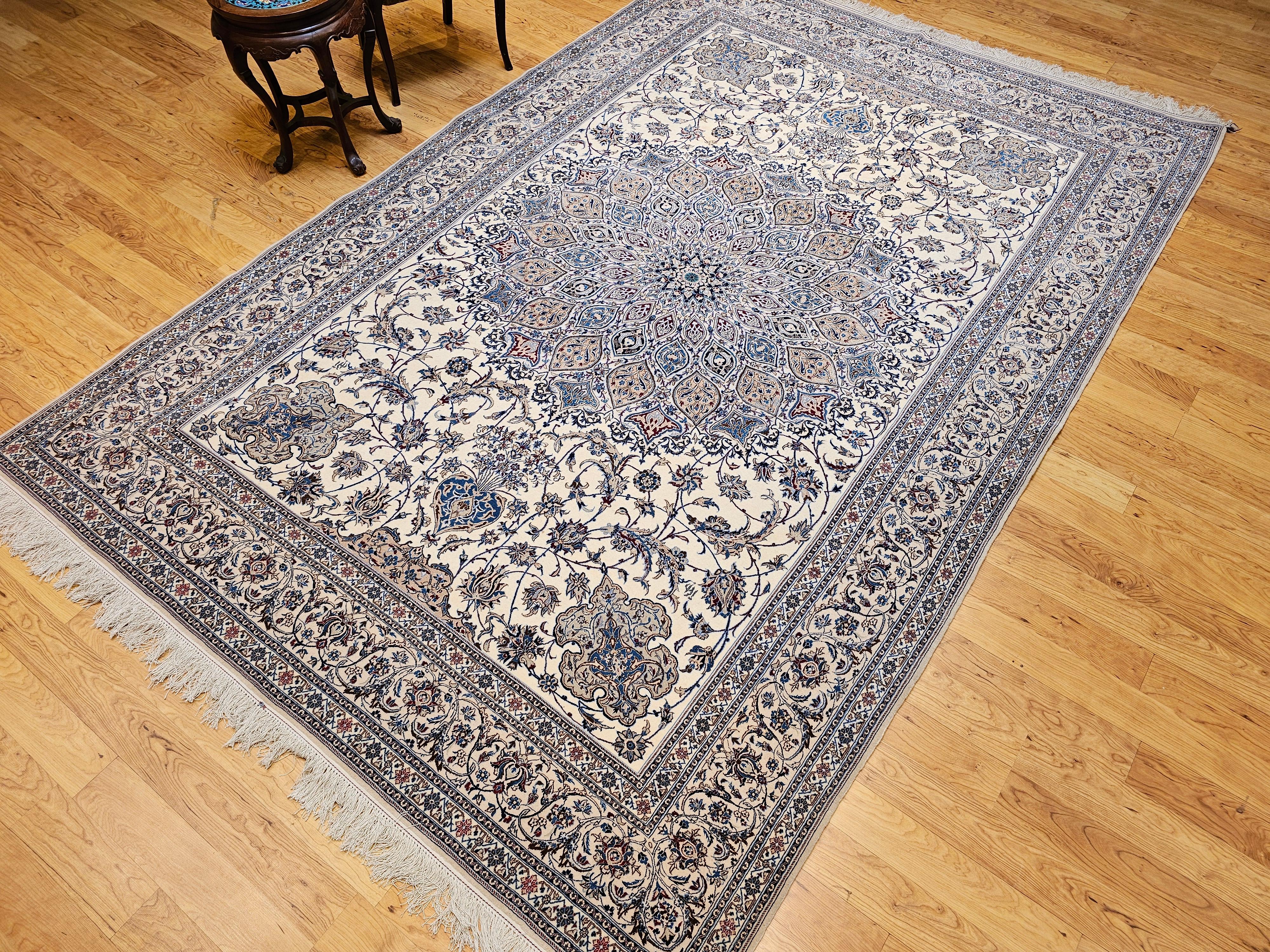 Extra Fine Weave Persian Nain in Floral Pattern in Ivory, Blue, Camel, Navy, Tan For Sale 13