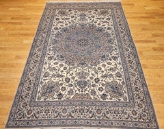 Super Fine Persian Nain Room Size Rug with Silk Highlights in Ivory Field