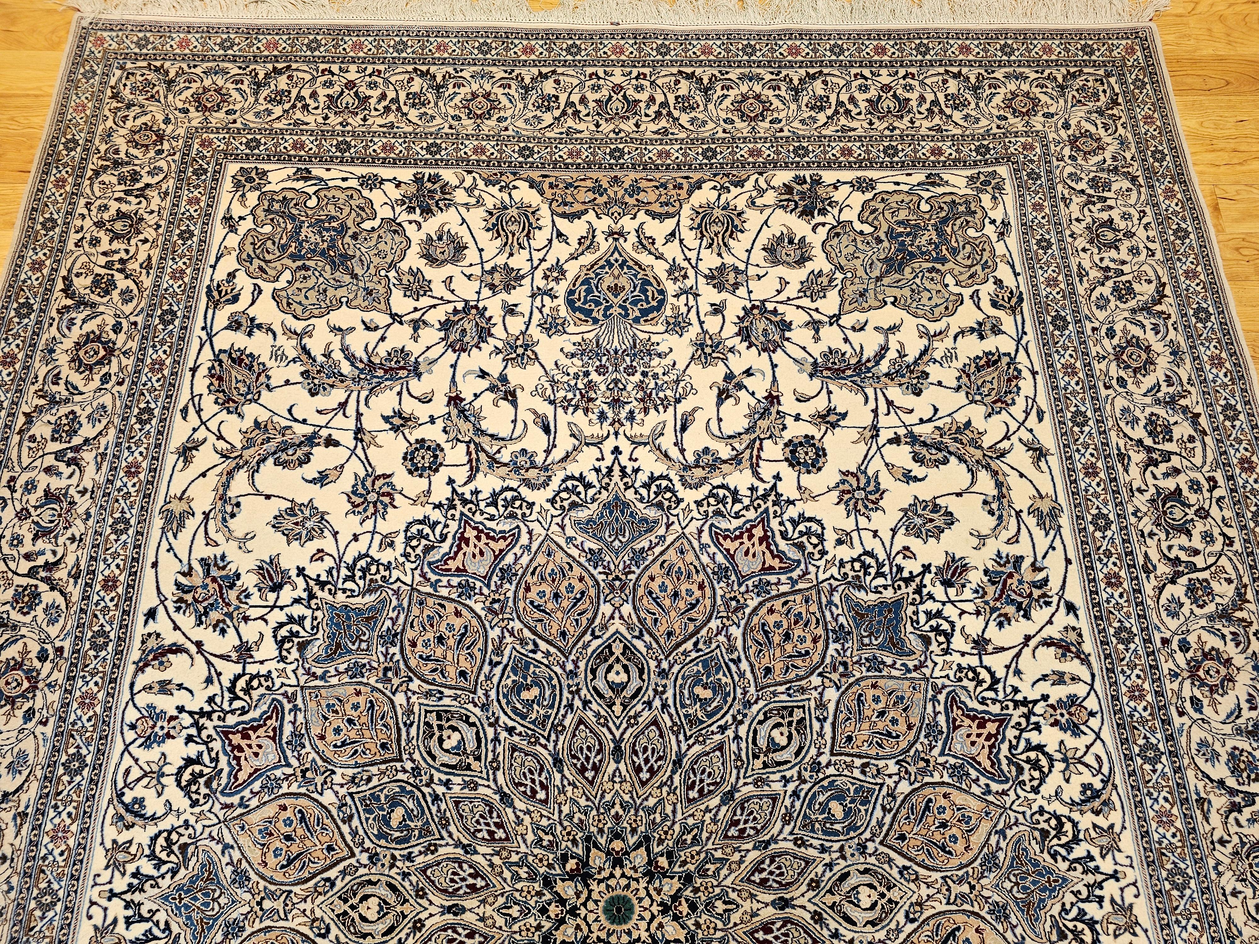 20th Century Extra Fine Weave Persian Nain in Floral Pattern in Ivory, Blue, Camel, Navy, Tan For Sale