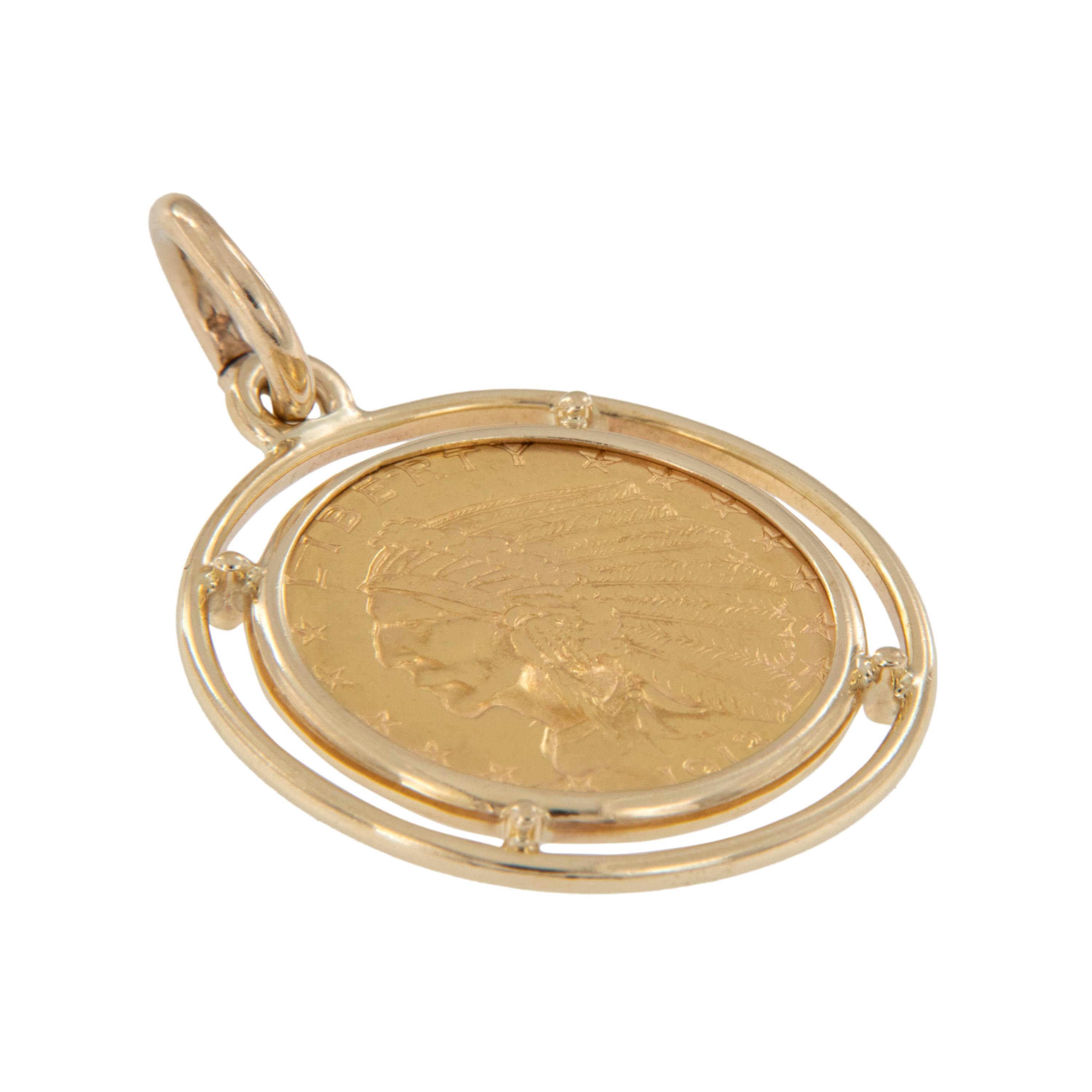 Contemporain Pendentif en or jaune extra-fin 1913 tête d'aigle américain de 2,50 $ en vente