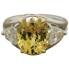 Extra Fine Yellow Sapphire Diamond Platinum Ring, GIA Certified