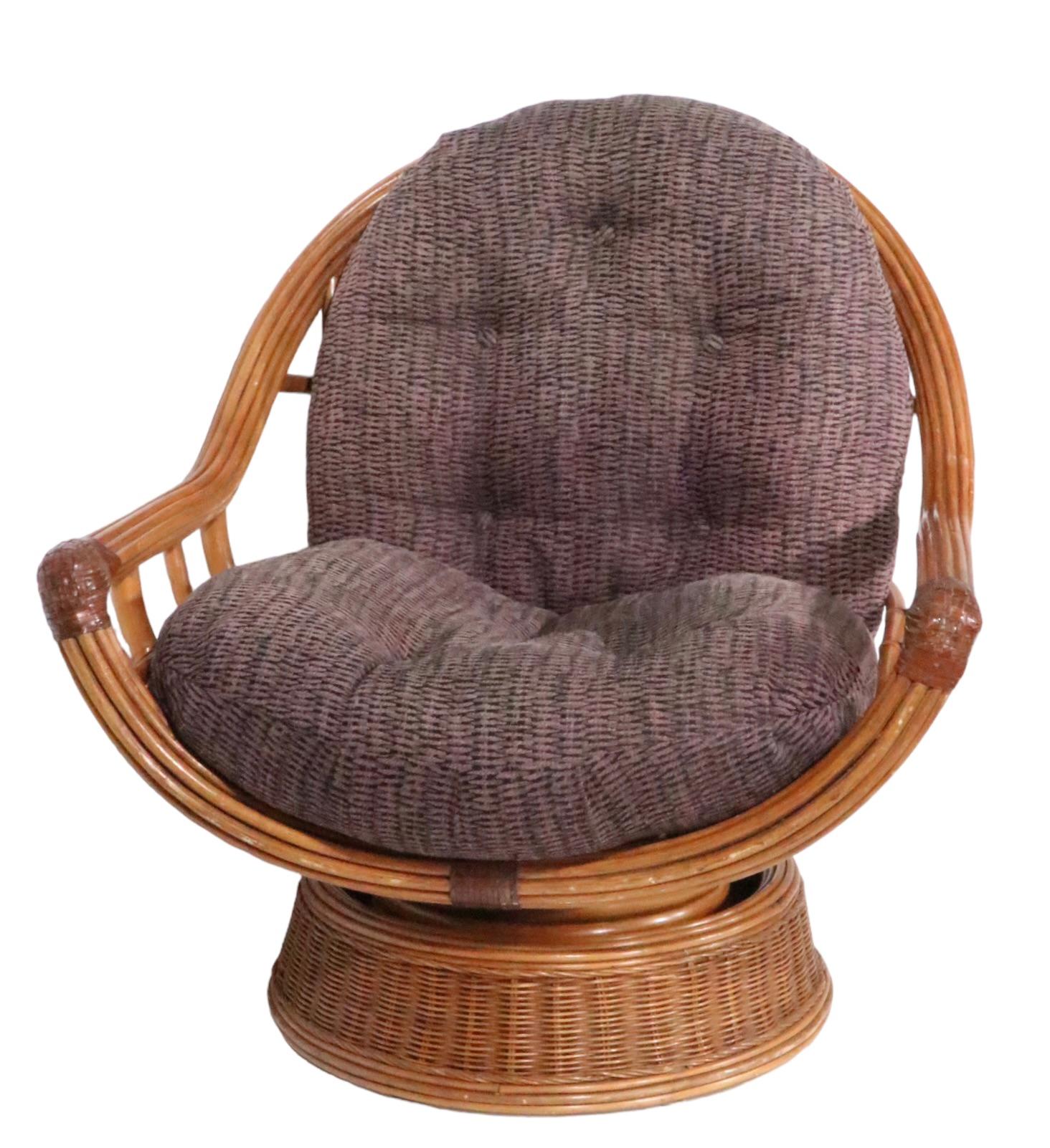 Extra Grade Swivel Tilt Lounge Chair Att. to McGuire, c 1970/1980s For Sale 1