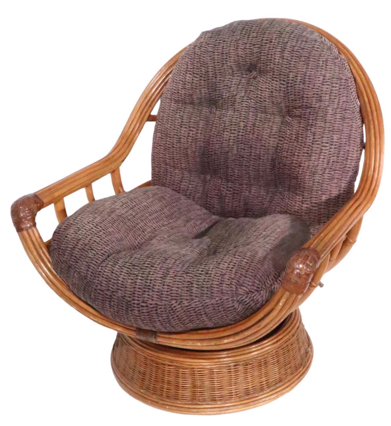 20th Century Extra Grade Swivel Tilt Lounge Chair Att. to McGuire, c 1970/1980s For Sale