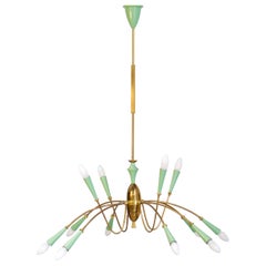 Lampadario extra large in ottone del Mid Century italiano, Oscar Torlasco Attr.