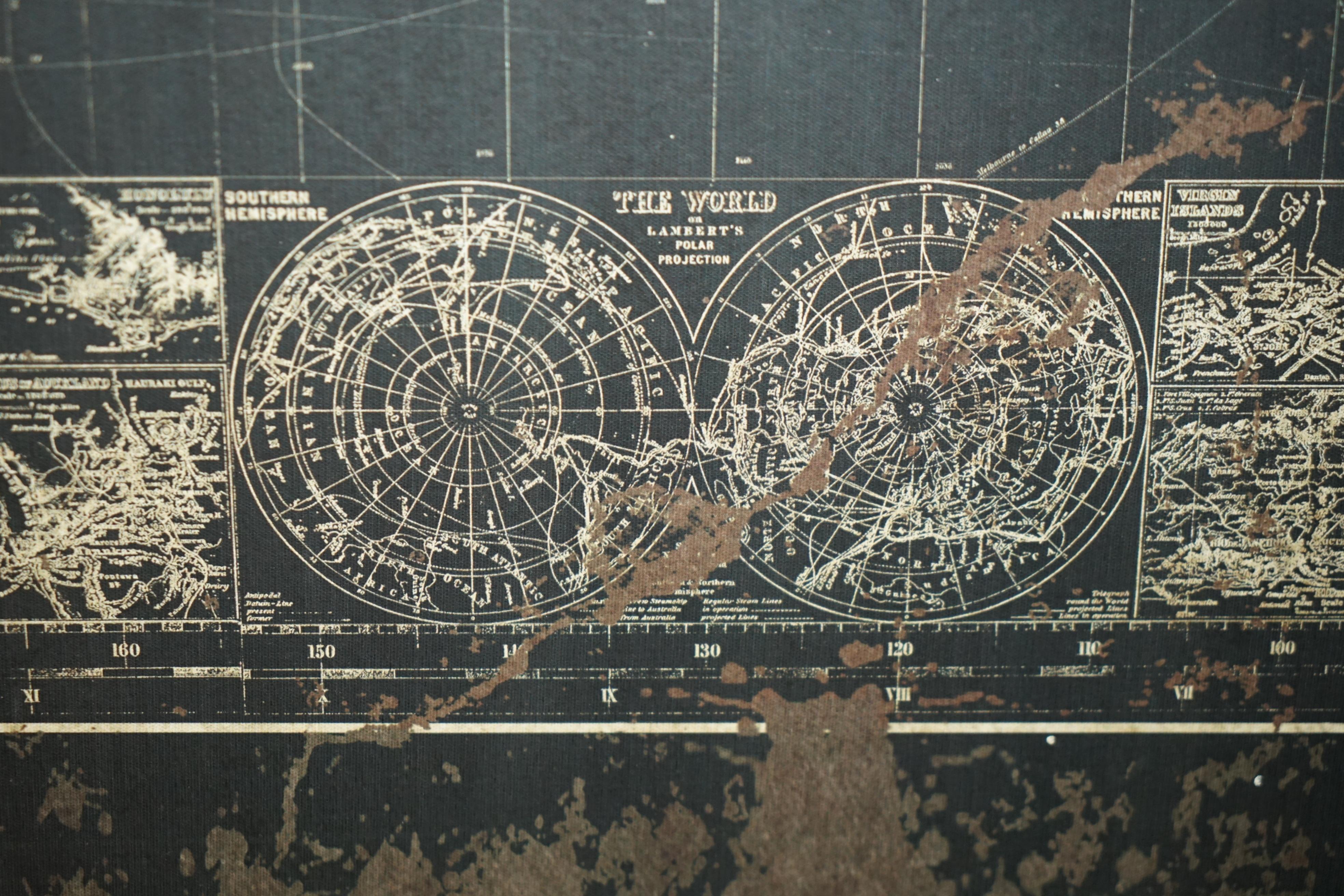 Bois ATLAS DE CARTE MONDIALE EXTRA-LARGE 1.2 X 1.8 METRES montrant les voies maritimes de l'époque victorienne, etc.