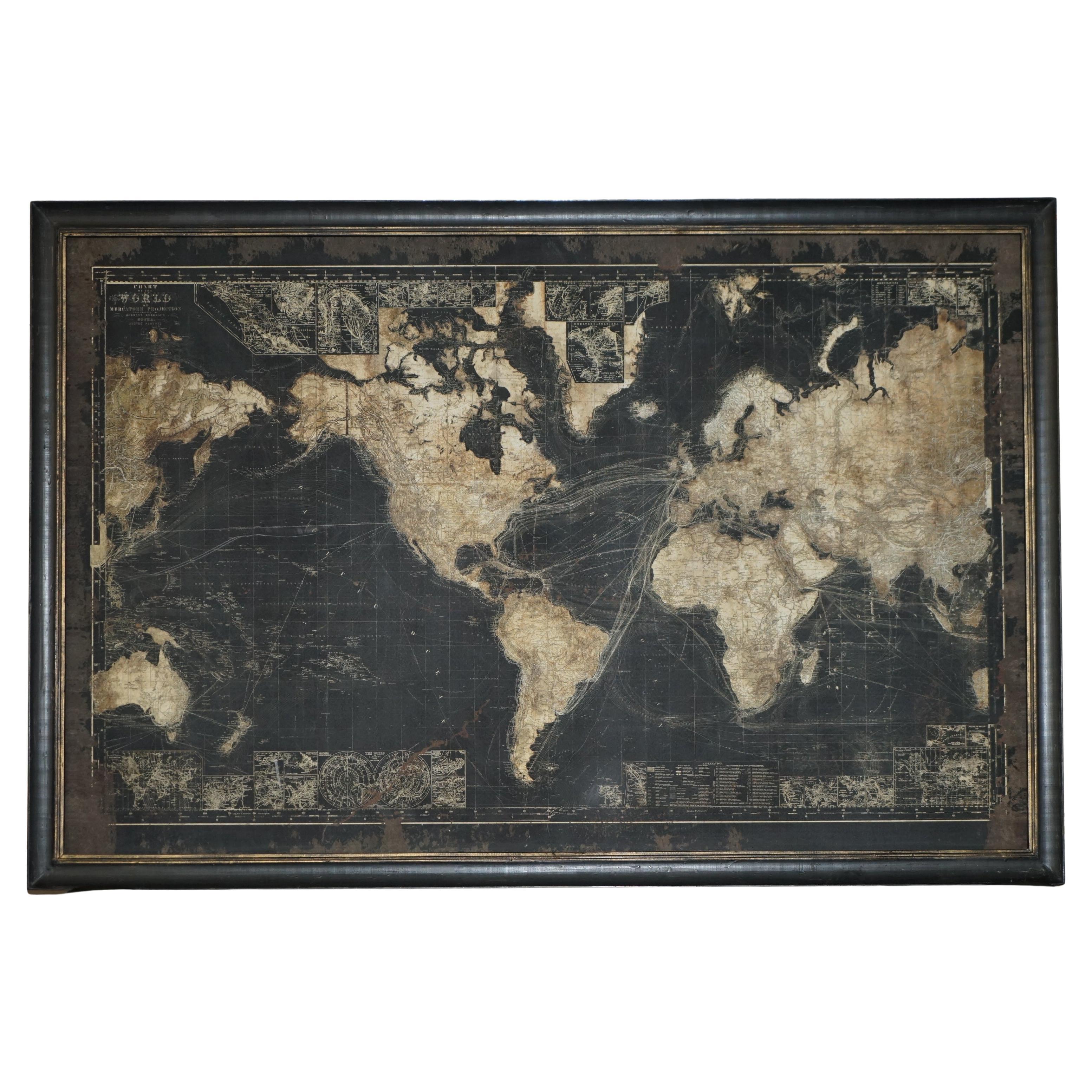 ATLAS DE CARTE MONDIALE EXTRA-LARGE 1.2 X 1.8 METRES montrant les voies maritimes de l'époque victorienne, etc.