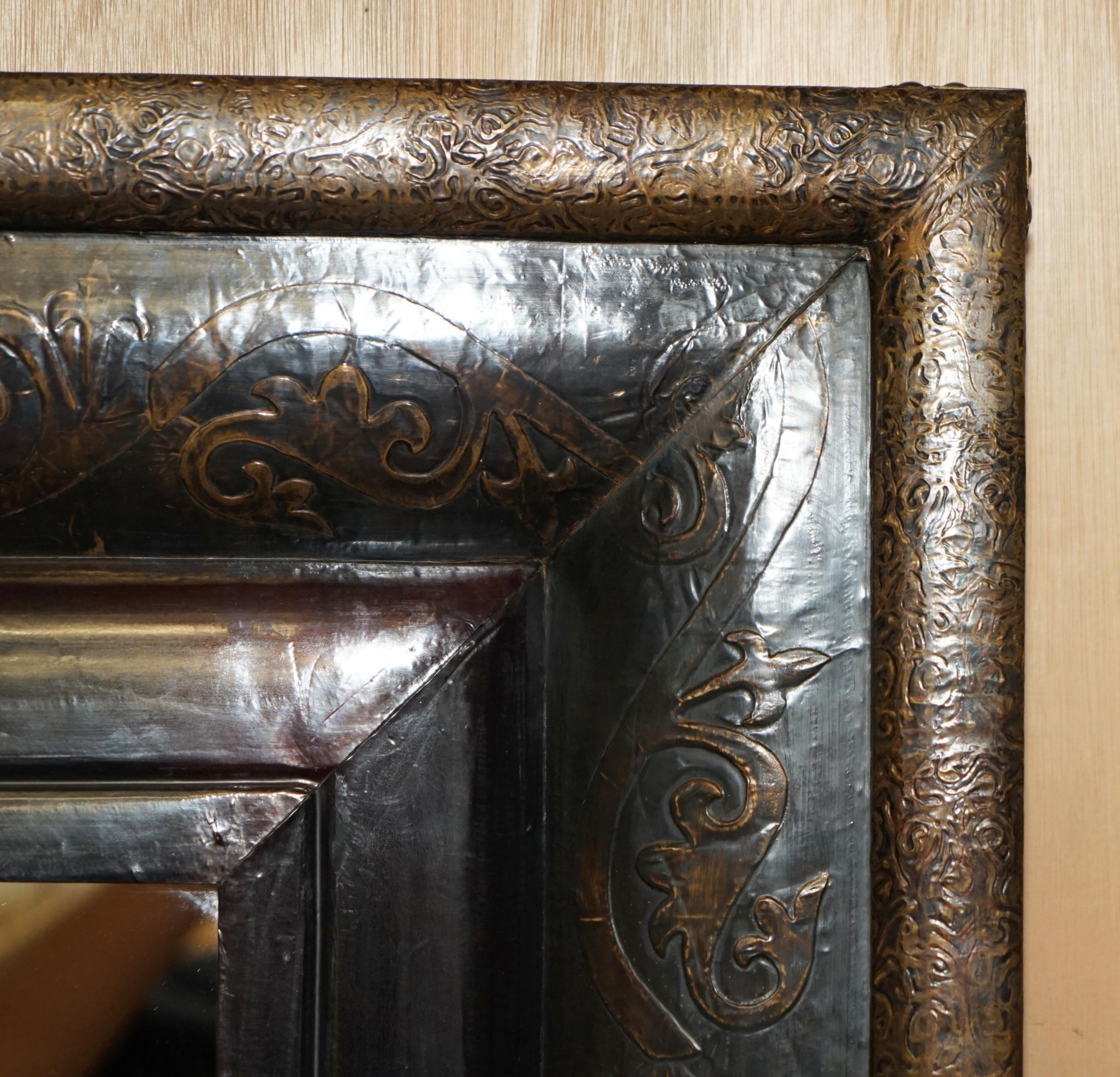 20th Century EXTRA LARGE 134CM X 103CM BRONZED REPOUSSE METAL FRAMED OVERMANTLE WALL MiRROR For Sale
