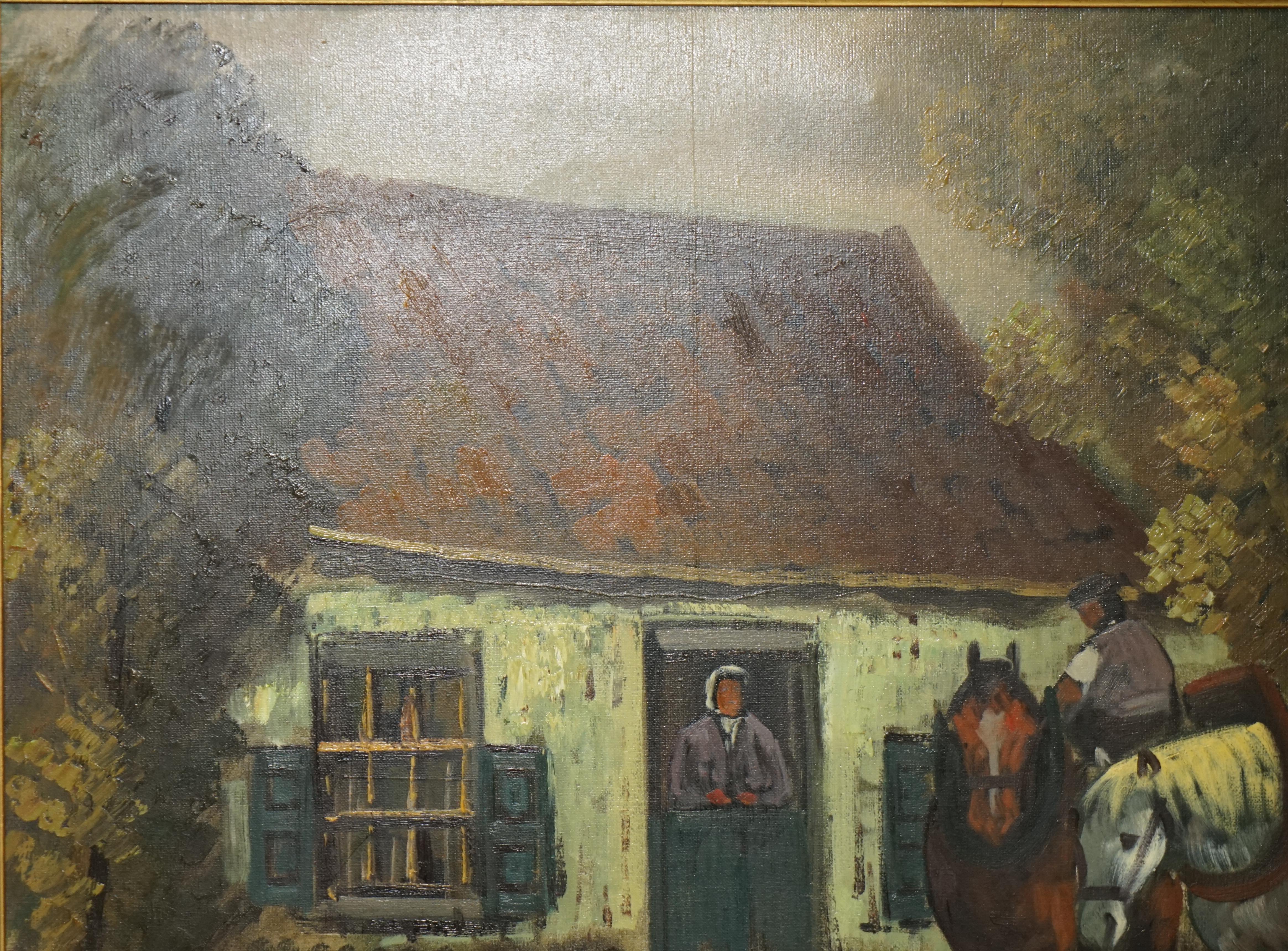 EXTRA LARGE 159X94CM H. VERBEELK SiGNED OIL PAINTING OF A RURAL SCENE WITH HORSE For Sale 4