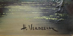 EXTRA LARGE 159X94CM H. VERBEELK SiGNED OIL PAINTING OF A RURAL SCENE WITH HORSE