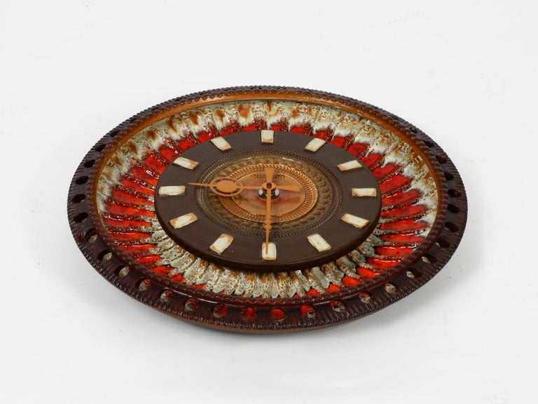 Extra Large 1960s Fat Lava Ceramic Wall Clock by Silberdistel Handmade For Sale at 1stdibs