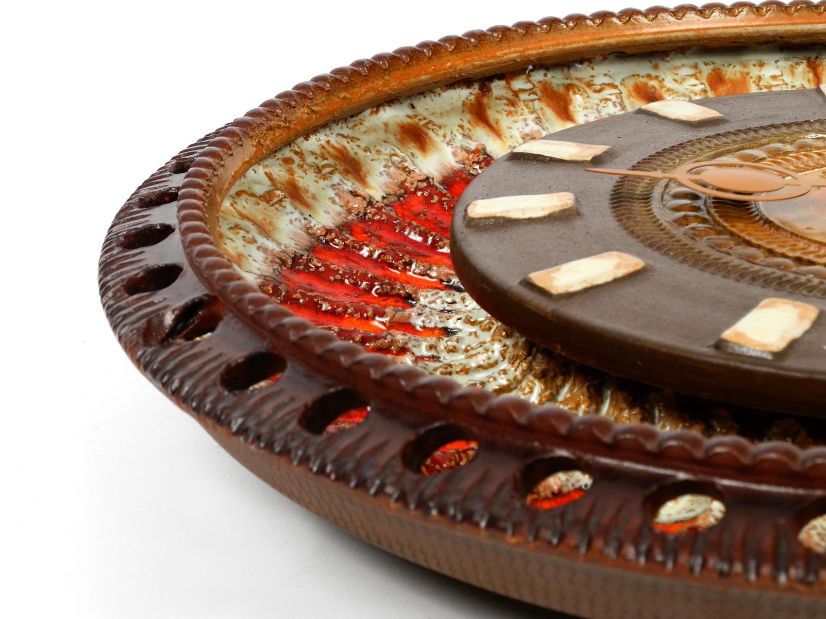 Extra Large 1960s Fat Lava Ceramic Wall Clock by Silberdistel Handmade In Excellent Condition In München, DE