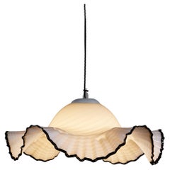 Extra large 1960s Murano 'Fazzoletto' frilly white and black ceiling pendant