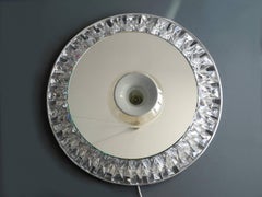 Extra Large 1960s Round Illuminated Crystal Glass Wall Mirror Kinkeldey