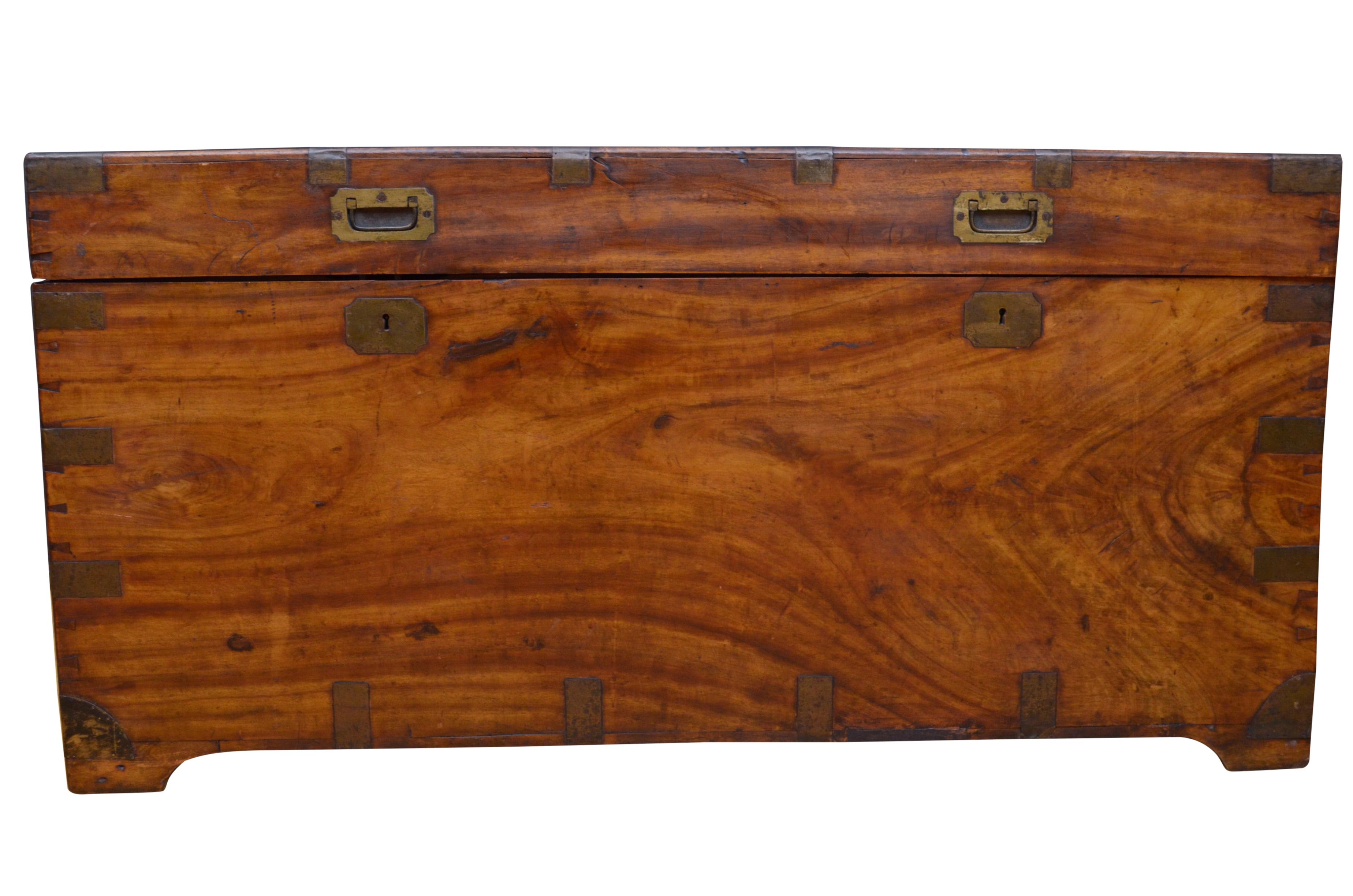 Extra Large 19th Century Camphor Wood Campaign Trunk 8