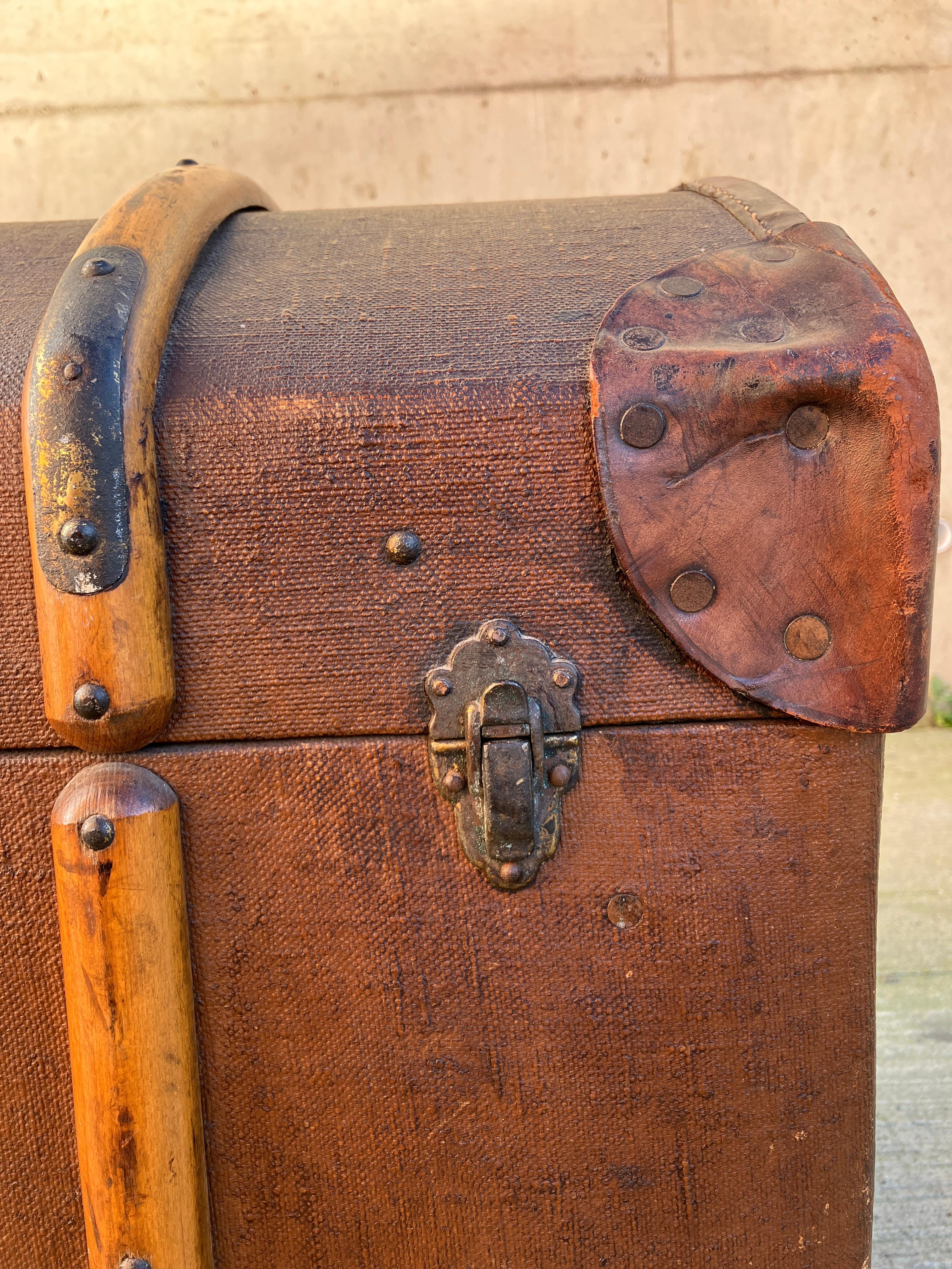 Extra Large English Victorian Dome Top Steamer Travel Trunk. Monogrammed F.H.D. For Sale 5