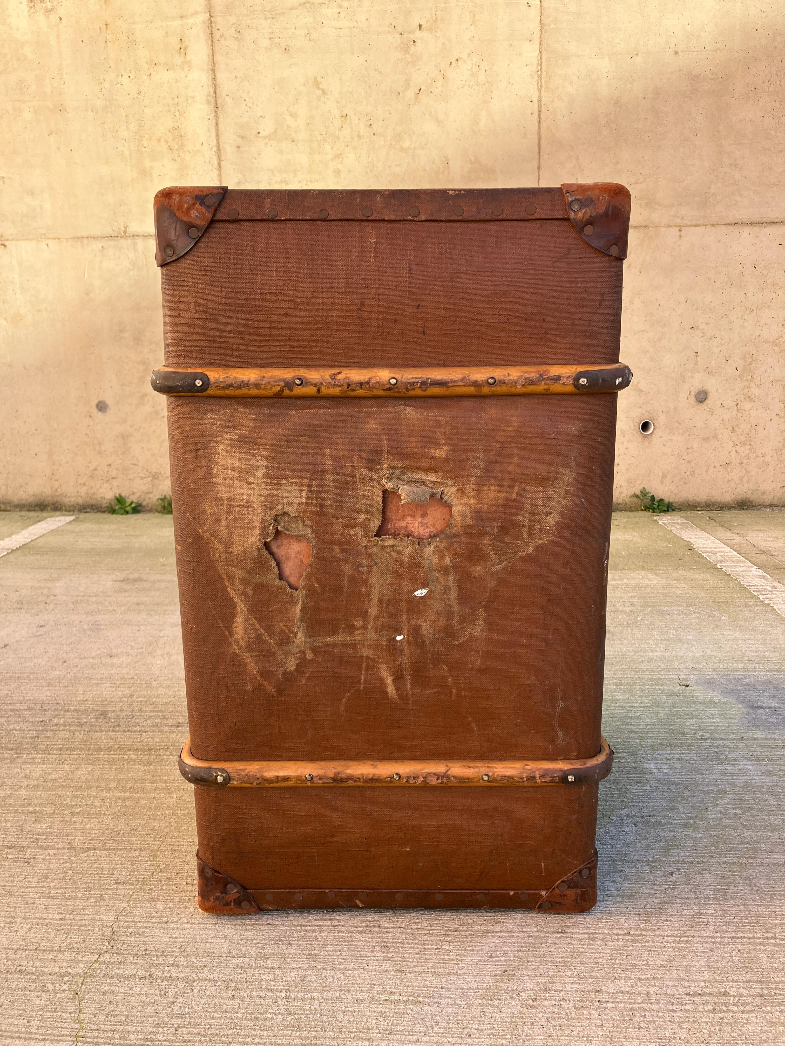 Extra Large English Victorian Dome Top Steamer Travel Trunk. Monogrammed F.H.D. For Sale 9