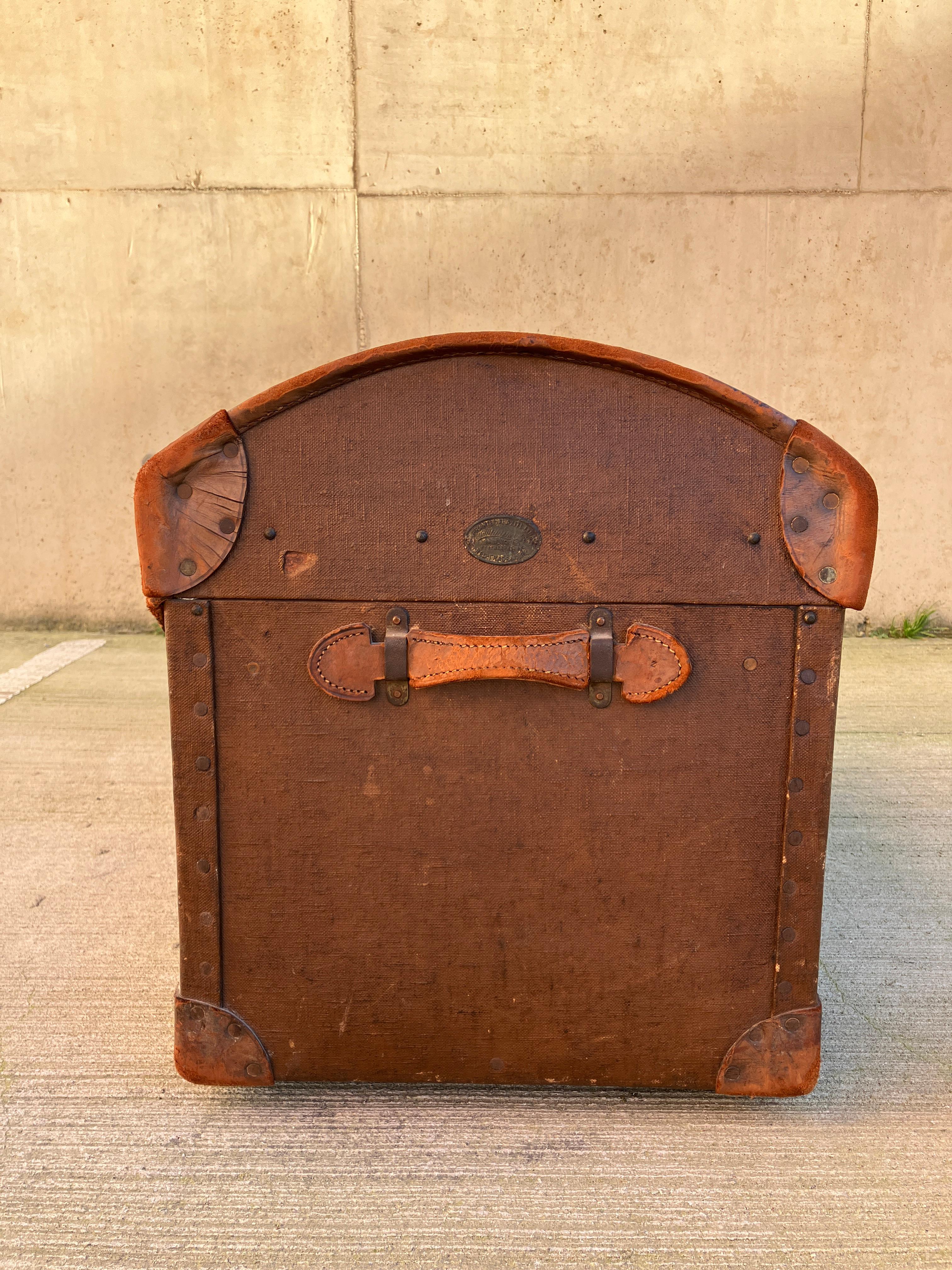 Extra Large English Victorian Dome Top Steamer Travel Trunk. Monogrammed F.H.D. In Good Condition For Sale In Leicester, GB