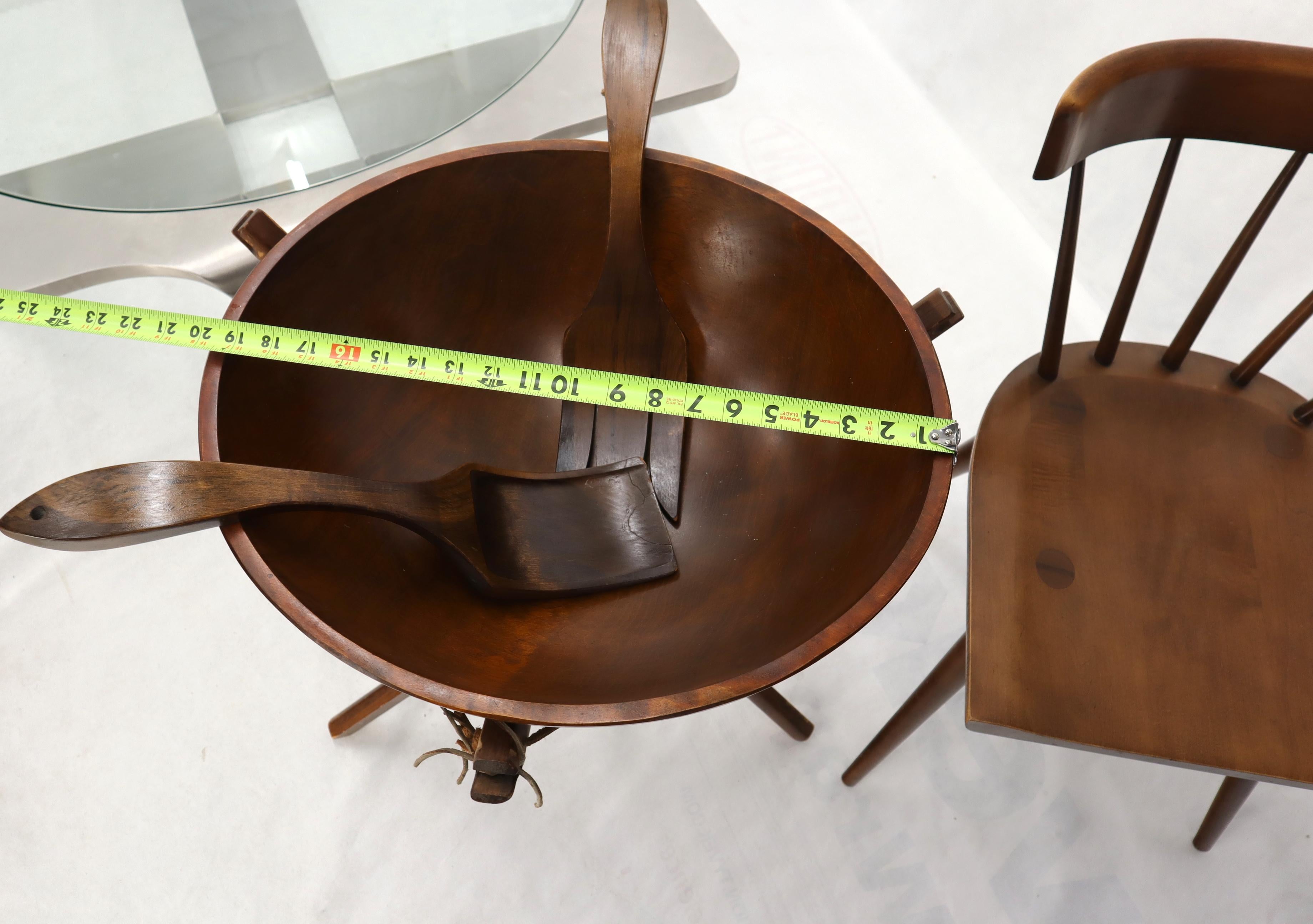 20th Century Extra Large Turned Teak Wood Salad Bowl on Tripod Stand For Sale