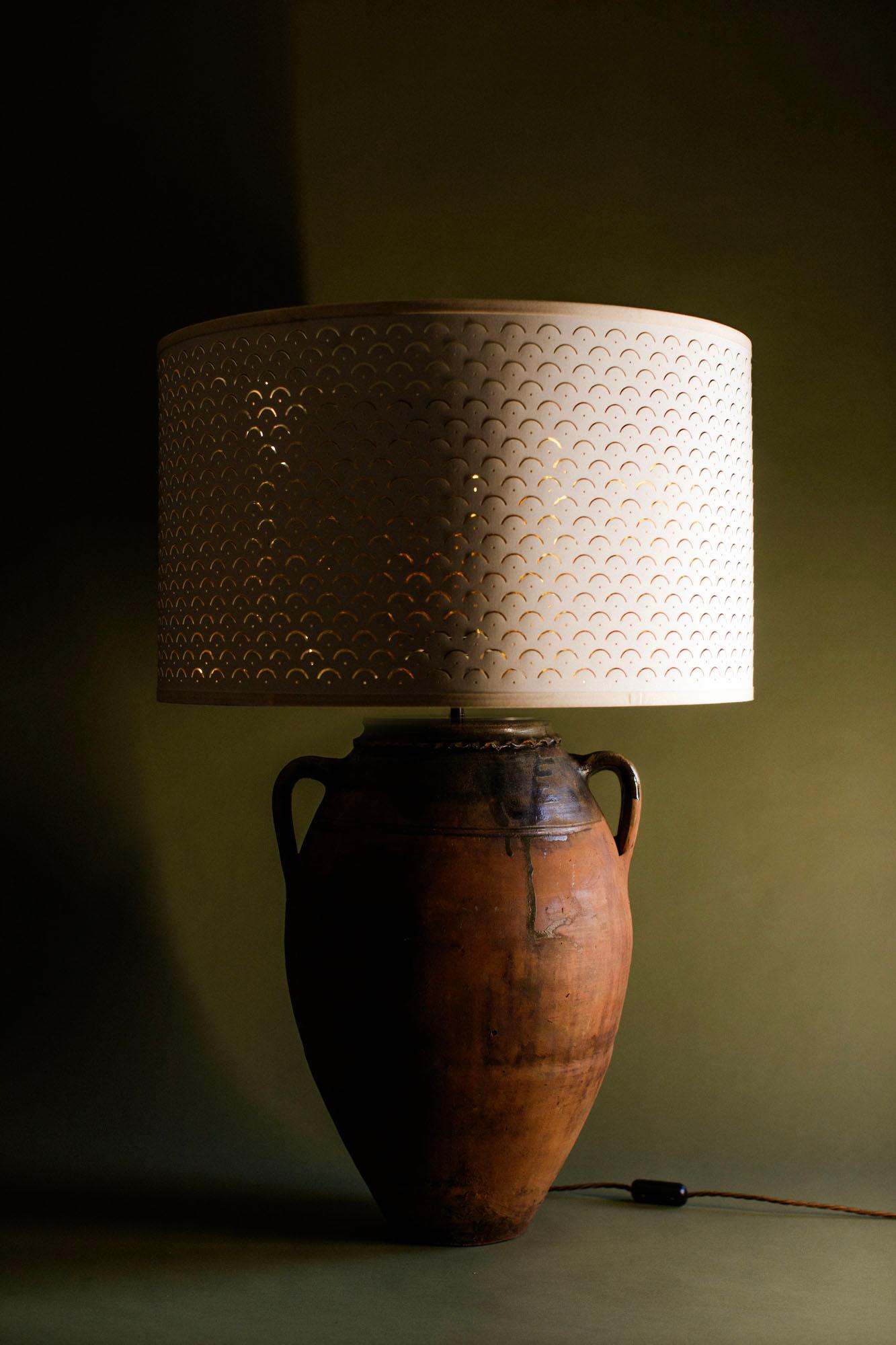 Hand-Carved Extra Large 20th Century Vintage Turkish Terracotta Table Lamp