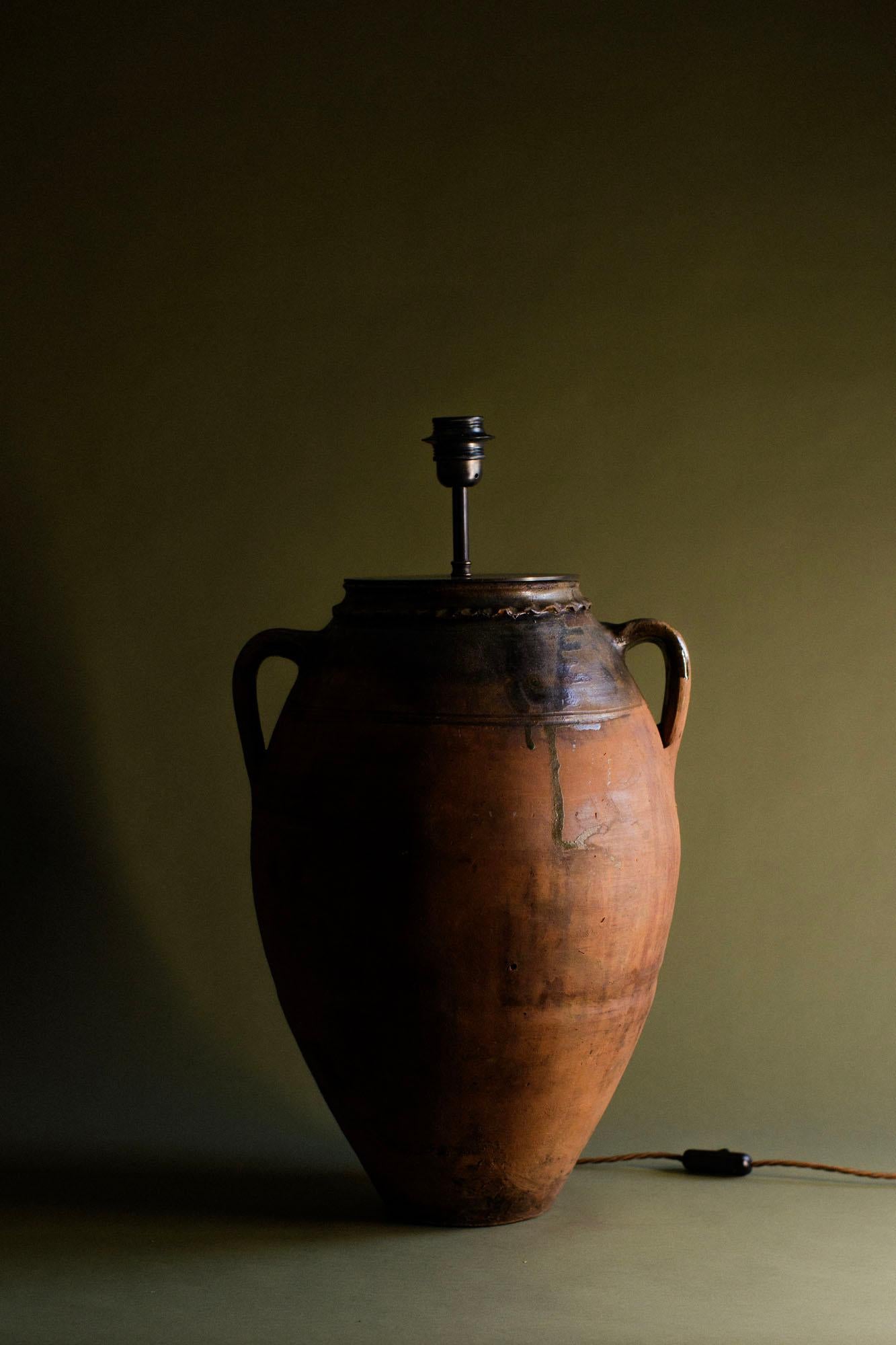 Ceramic Extra Large 20th Century Vintage Turkish Terracotta Table Lamp
