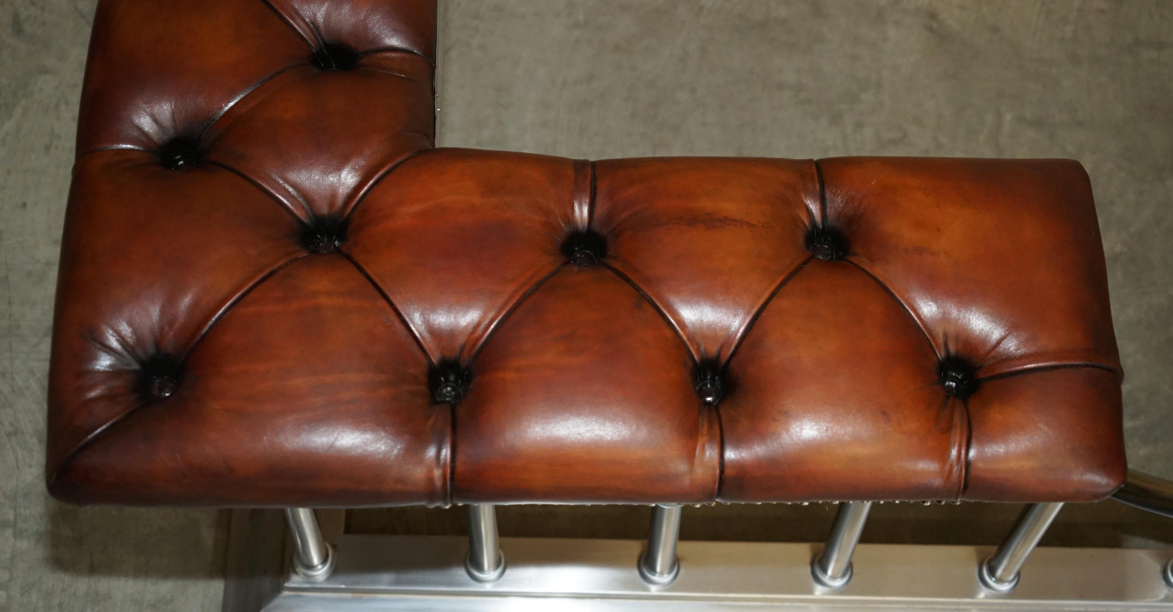 EXTRA LARGE 213CM BREITE ViNTAGE CHROMED BROWN LEATHER CHESTERFIELD CLUB FENDER im Angebot 5