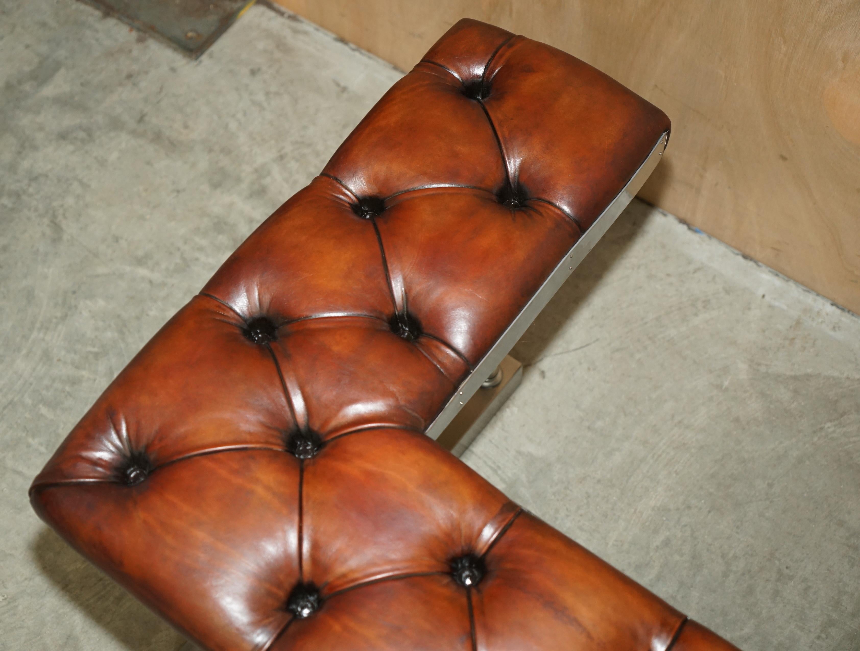 EXTRA LARGE 213CM BREITE ViNTAGE CHROMED BROWN LEATHER CHESTERFIELD CLUB FENDER im Angebot 6