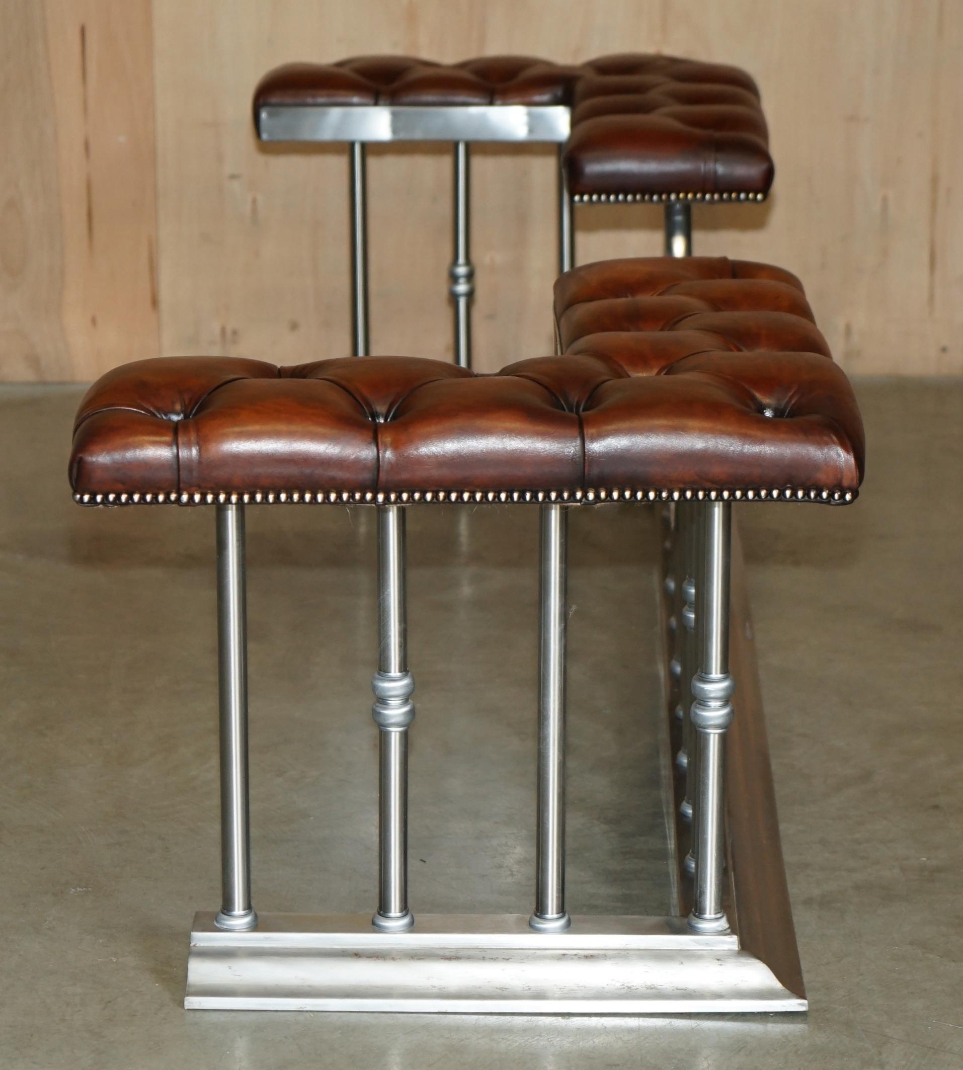 EXTRA LARGE 213CM BREITE ViNTAGE CHROMED BROWN LEATHER CHESTERFIELD CLUB FENDER im Angebot 7