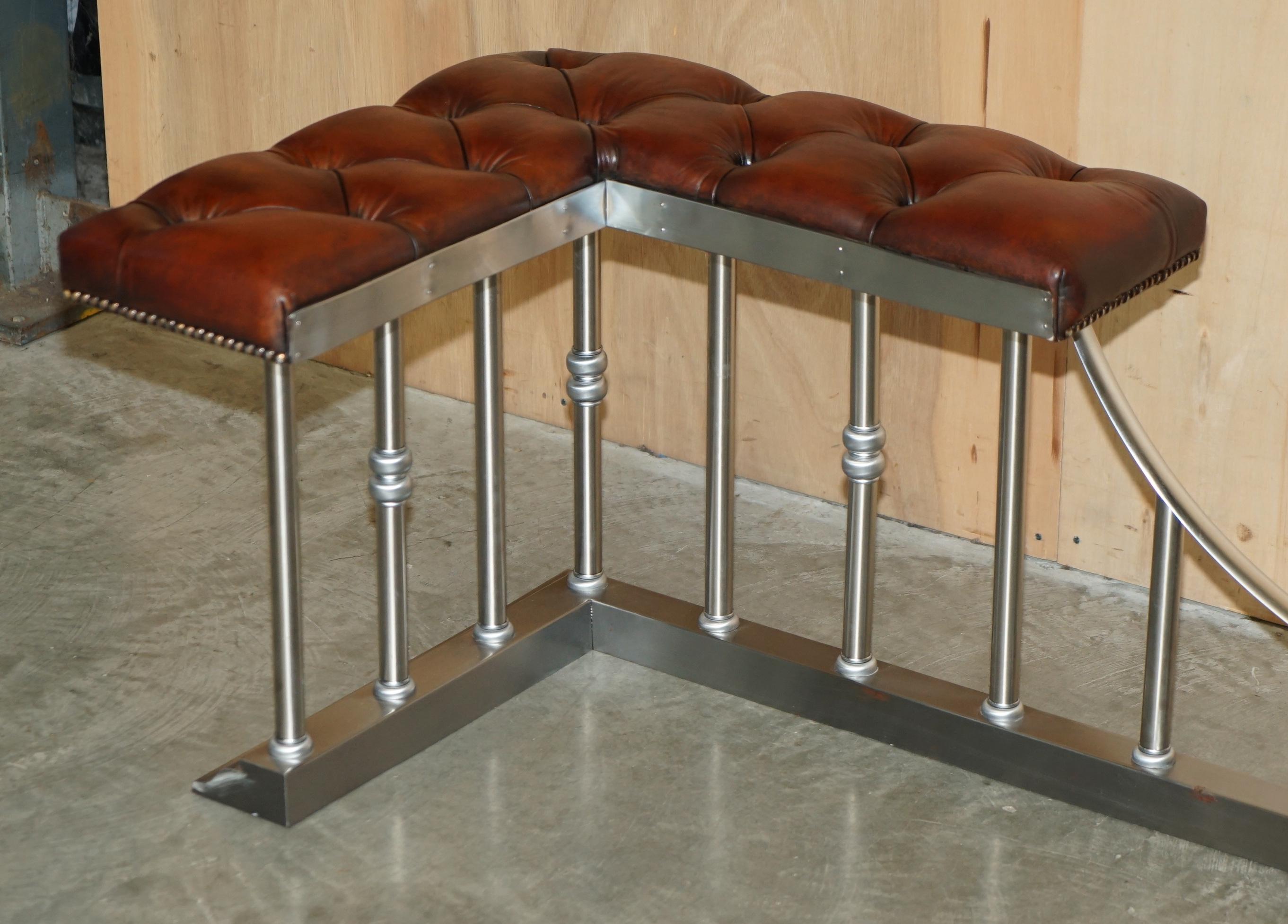 EXTRA LARGE 213CM BREITE ViNTAGE CHROMED BROWN LEATHER CHESTERFIELD CLUB FENDER im Angebot 9