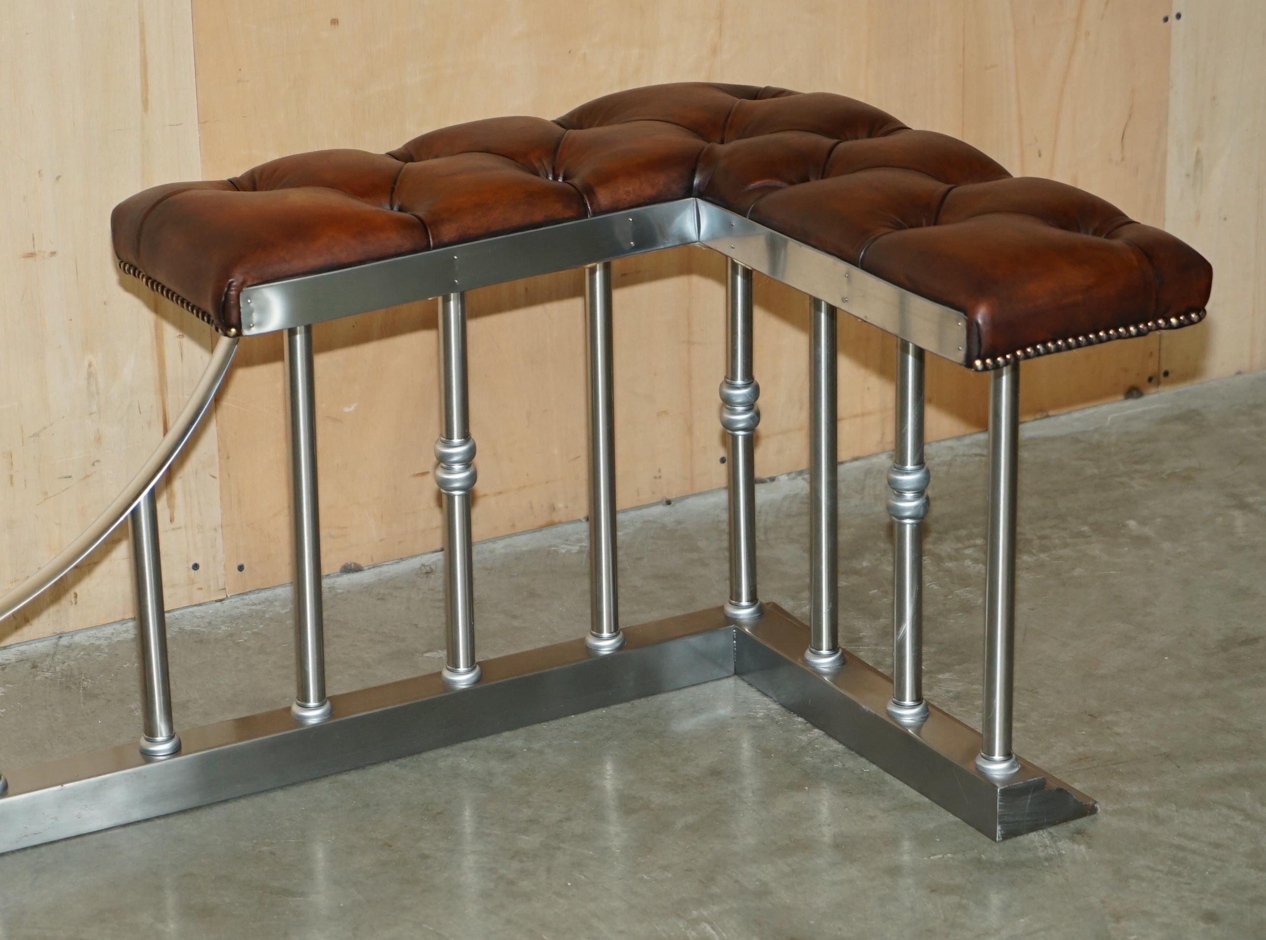 EXTRA LARGE 213CM BREITE ViNTAGE CHROMED BROWN LEATHER CHESTERFIELD CLUB FENDER im Angebot 10