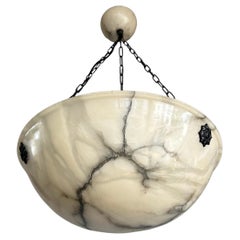 Antique Extra Large 21.8Ø & Most Beautiful Art Deco White and Black Alabaster Chandelier