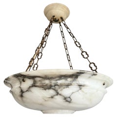 Art Deco 22.6” Diameter Perfectly Balanced White 
Black Alabaster Pendant Light