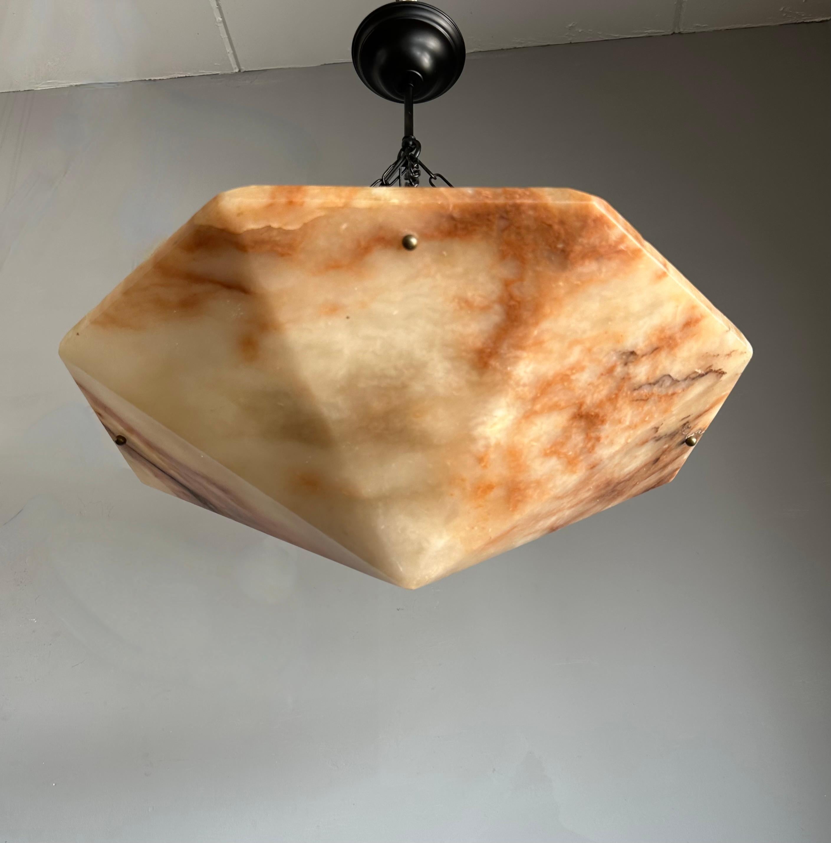 Extra Large and Rare 22.6Ø Art Deco Diamond Shape Alabaster Pendant / Chandelier 3