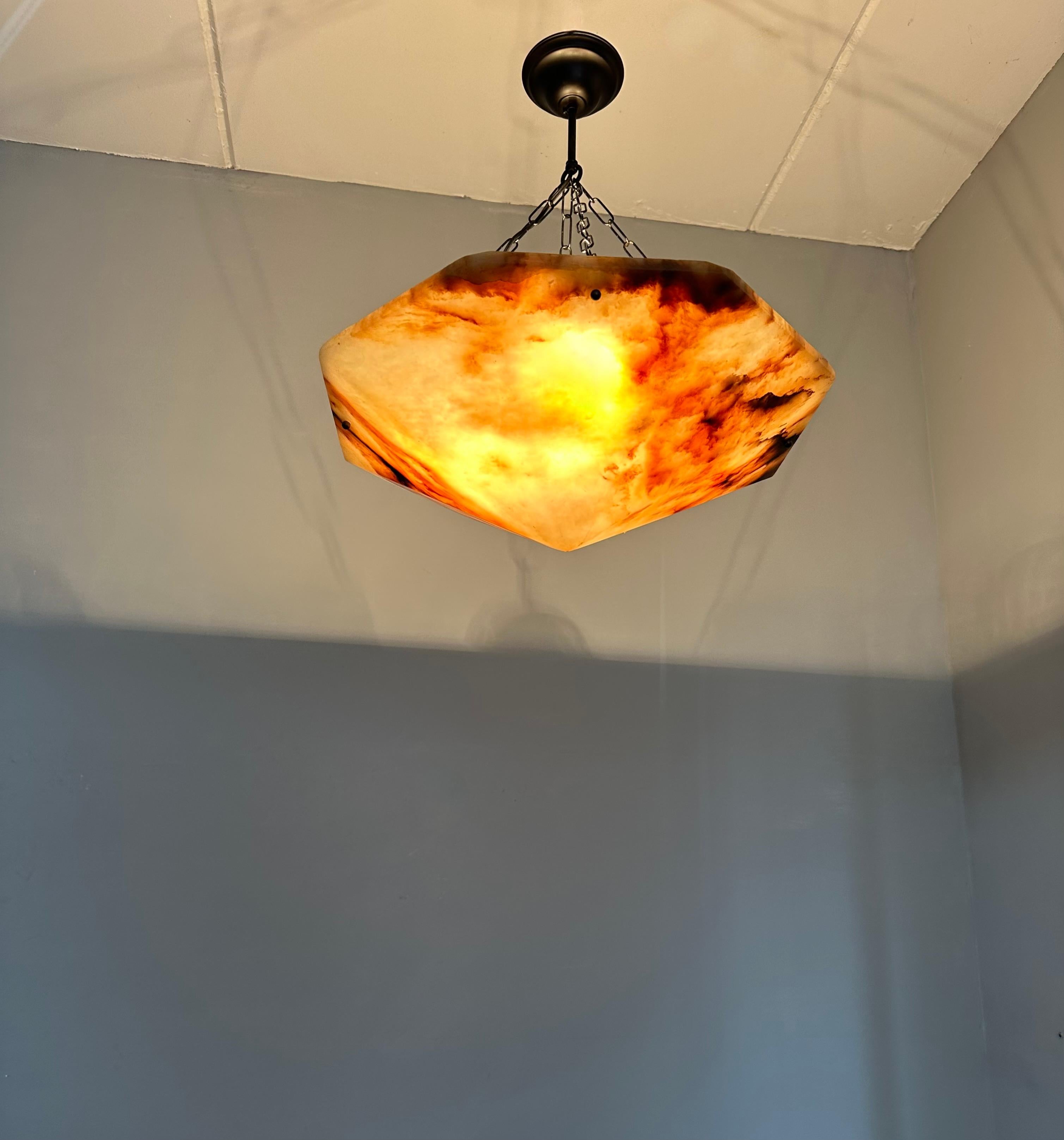 Extra Large and Rare 22.6Ø Art Deco Diamond Shape Alabaster Pendant / Chandelier 4