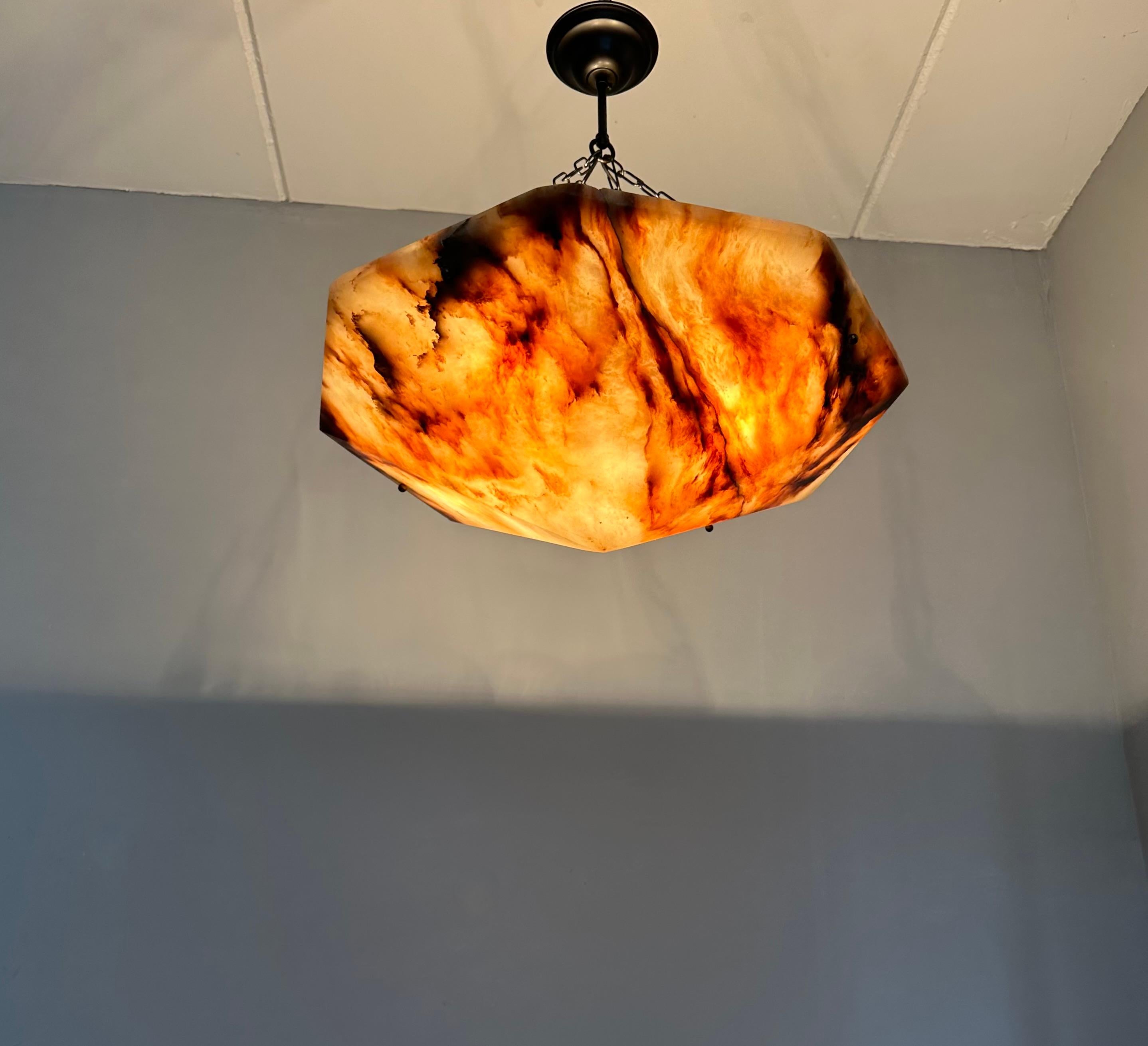 Extra Large and Rare 22.6Ø Art Deco Diamond Shape Alabaster Pendant / Chandelier 6