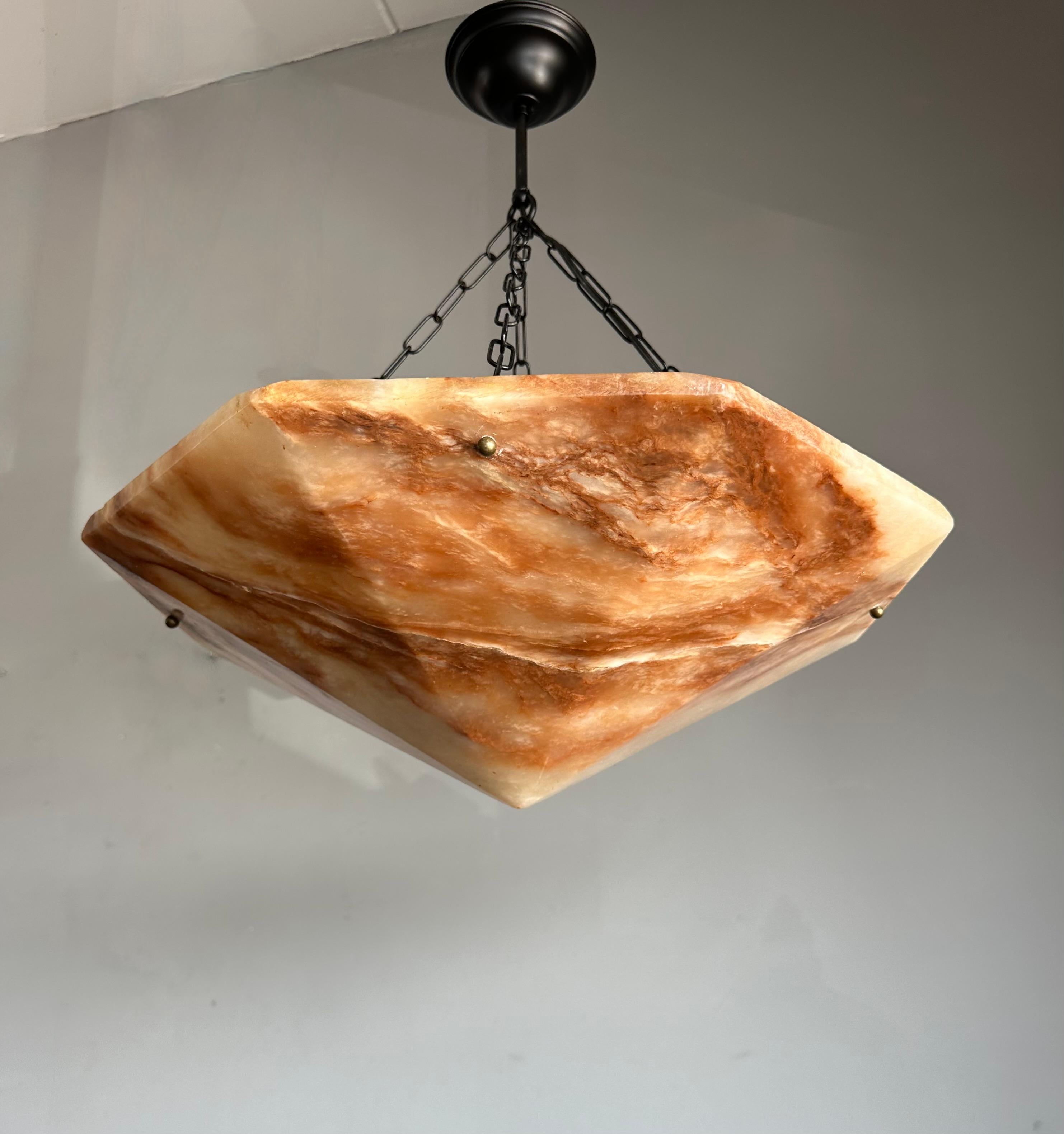 Extra Large and Rare 22.6Ø Art Deco Diamond Shape Alabaster Pendant / Chandelier 7