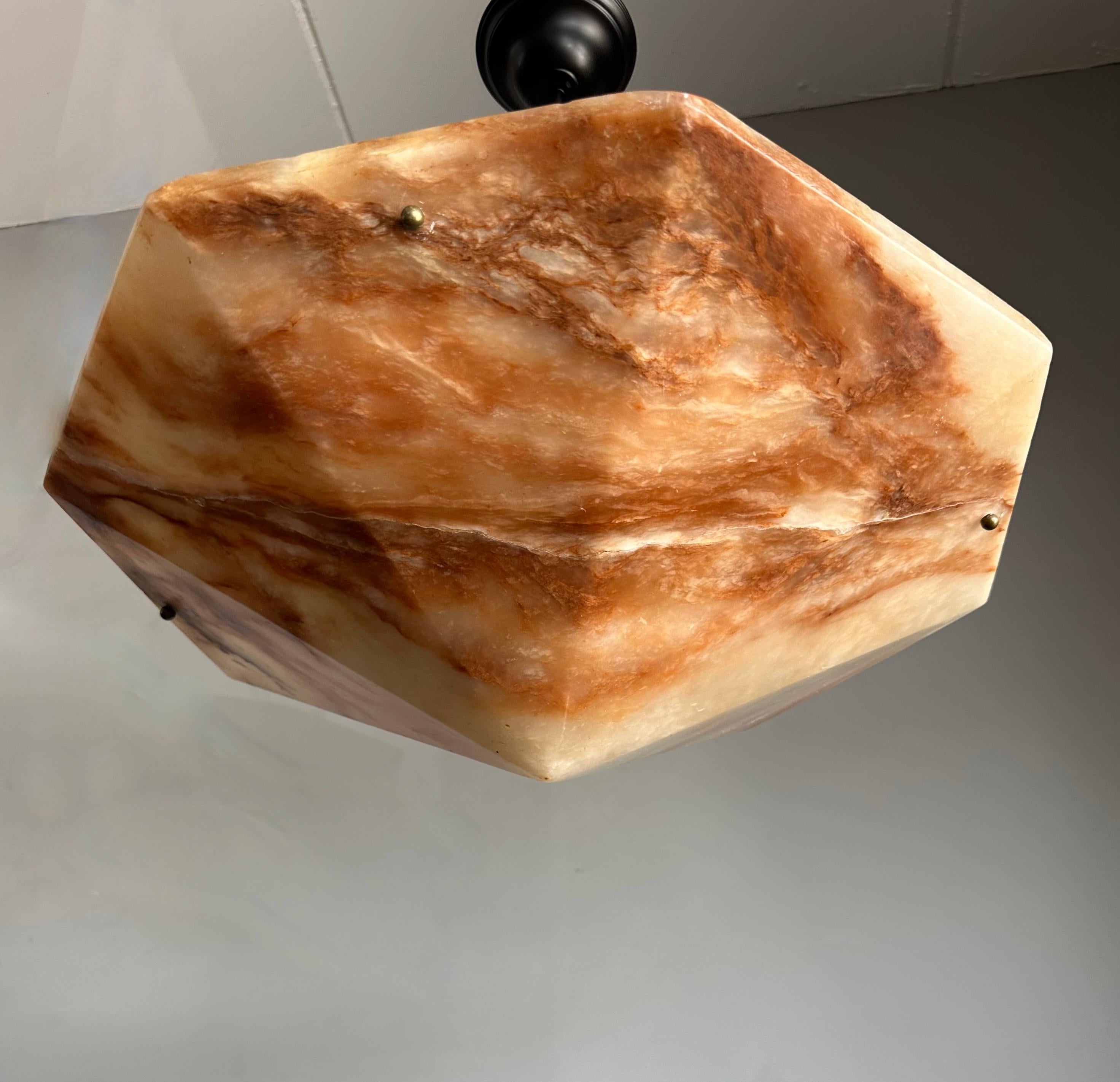 Extra Large and Rare 22.6Ø Art Deco Diamond Shape Alabaster Pendant / Chandelier 9