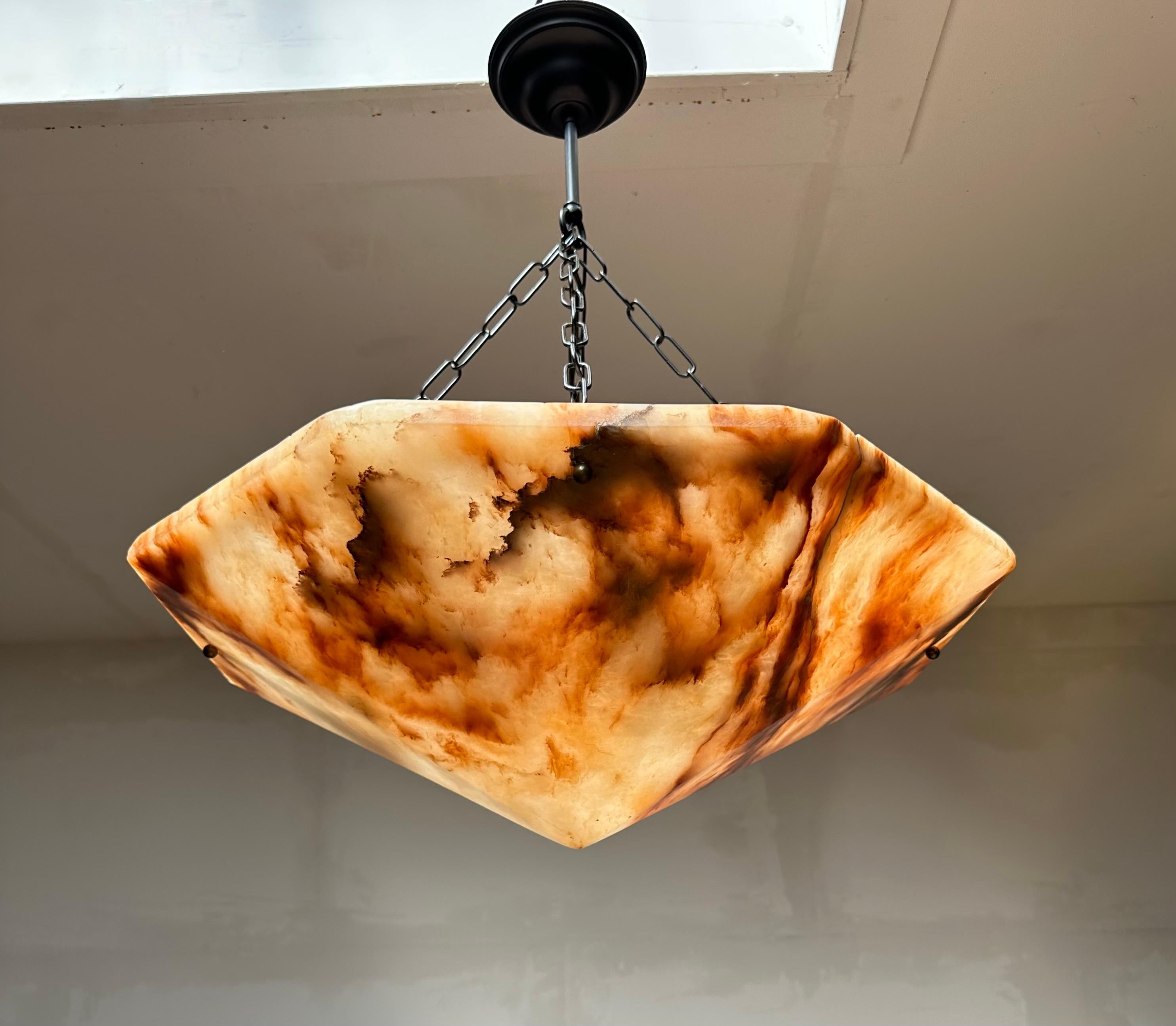 Extra Large and Rare 22.6Ø Art Deco Diamond Shape Alabaster Pendant / Chandelier 13