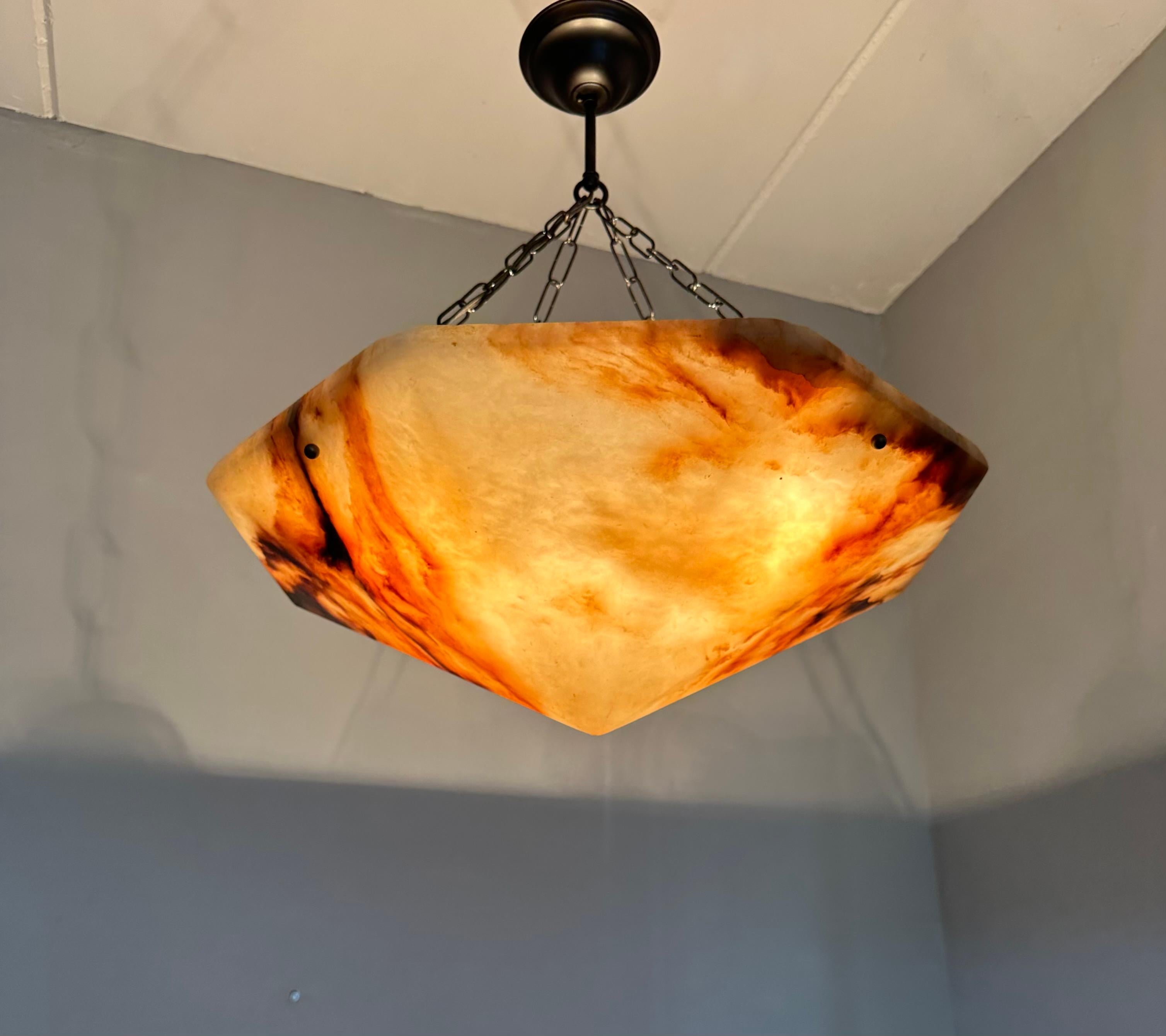 European Extra Large and Rare 22.6Ø Art Deco Diamond Shape Alabaster Pendant / Chandelier
