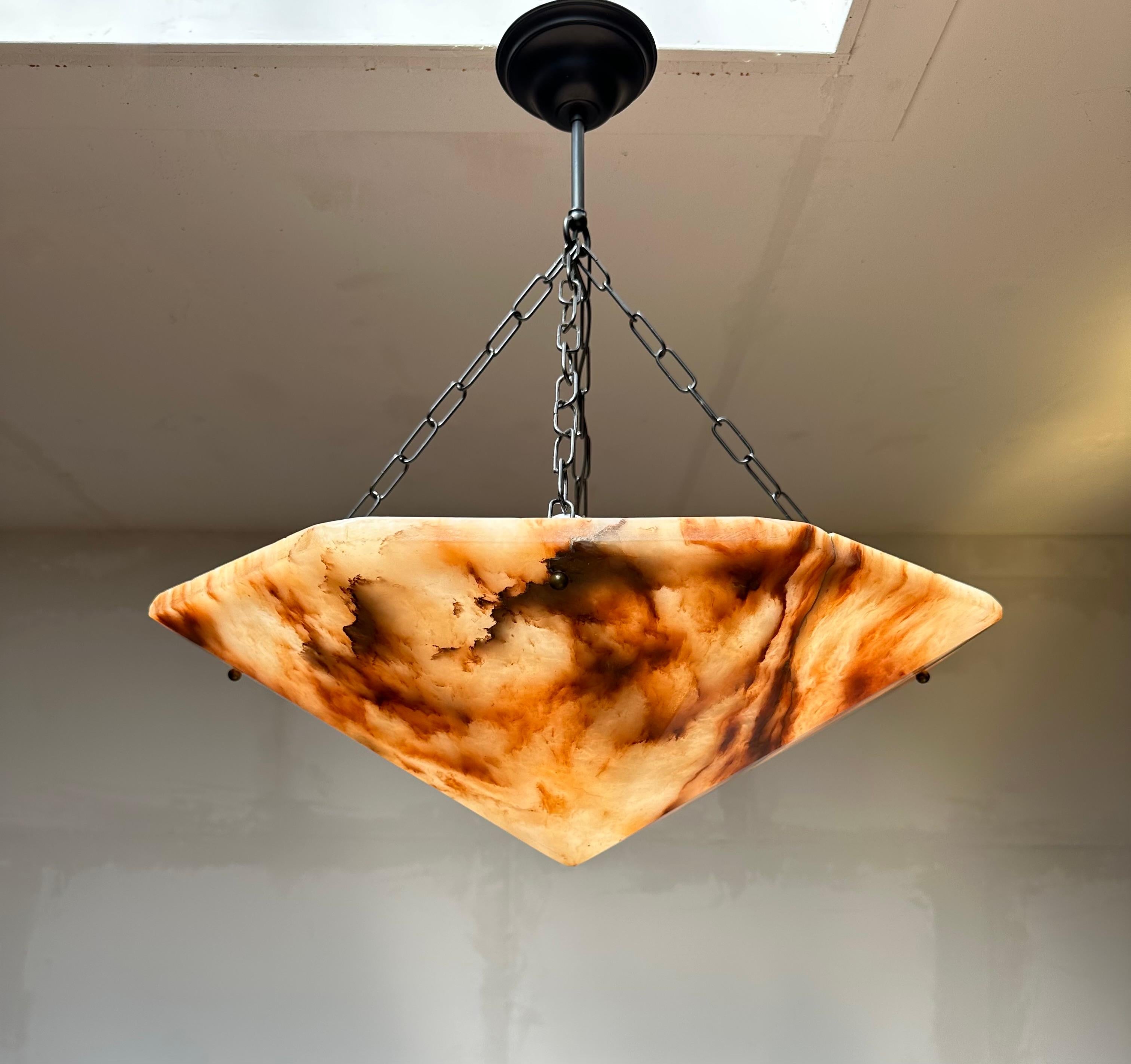 Blackened Extra Large and Rare 22.6Ø Art Deco Diamond Shape Alabaster Pendant / Chandelier