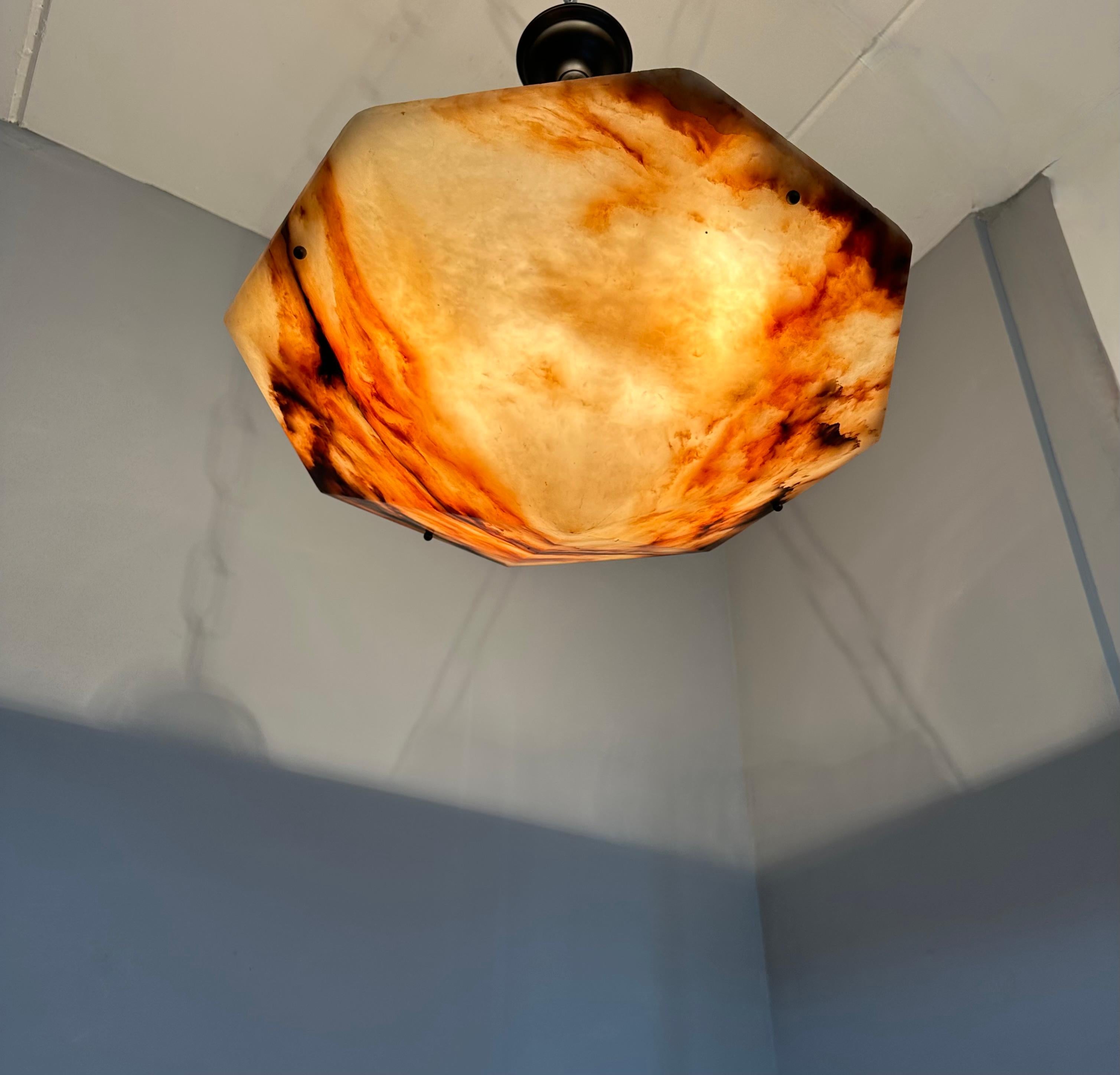 Extra Large and Rare 22.6Ø Art Deco Diamond Shape Alabaster Pendant / Chandelier In Good Condition In Lisse, NL