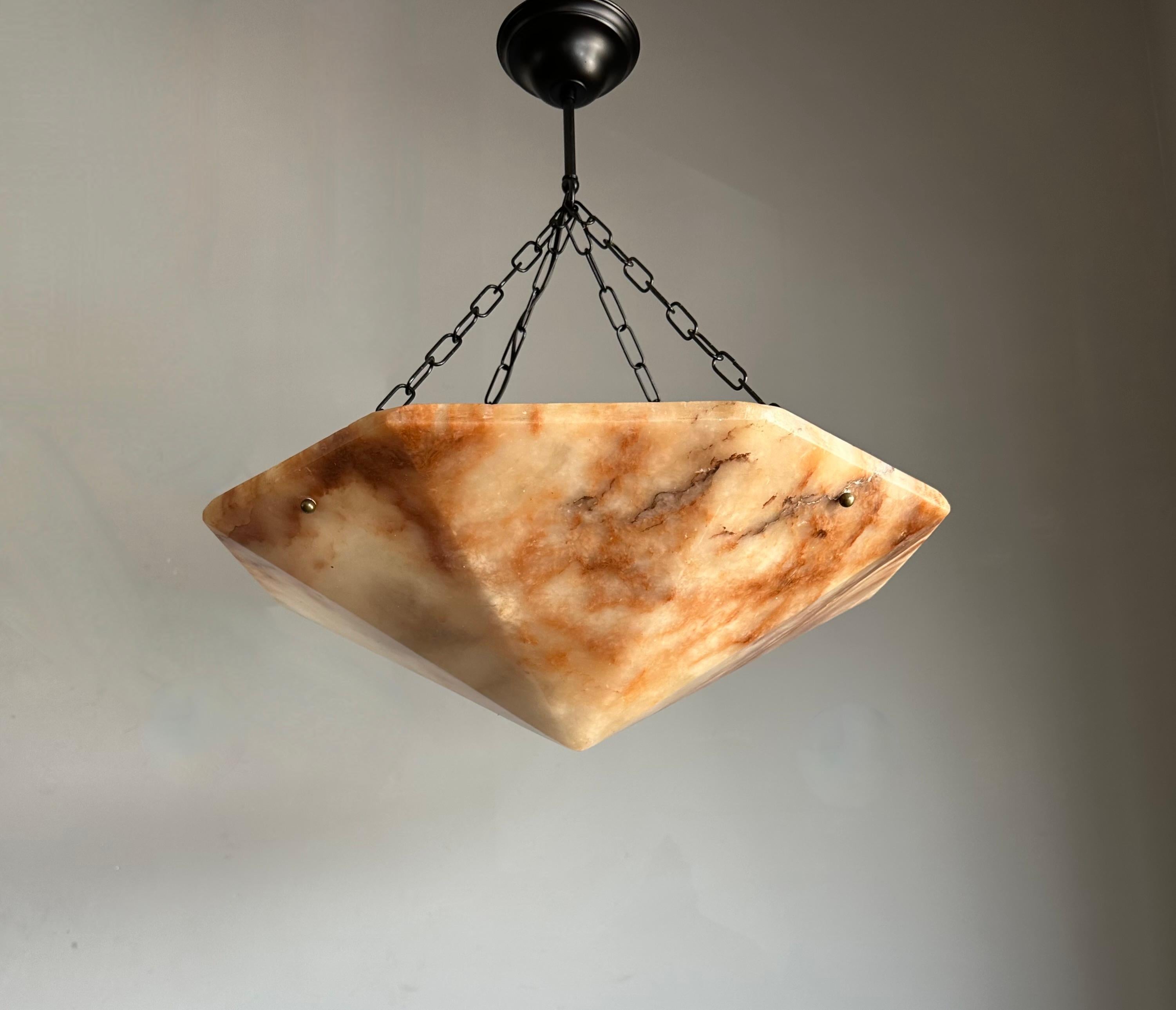 20th Century Extra Large and Rare 22.6Ø Art Deco Diamond Shape Alabaster Pendant / Chandelier