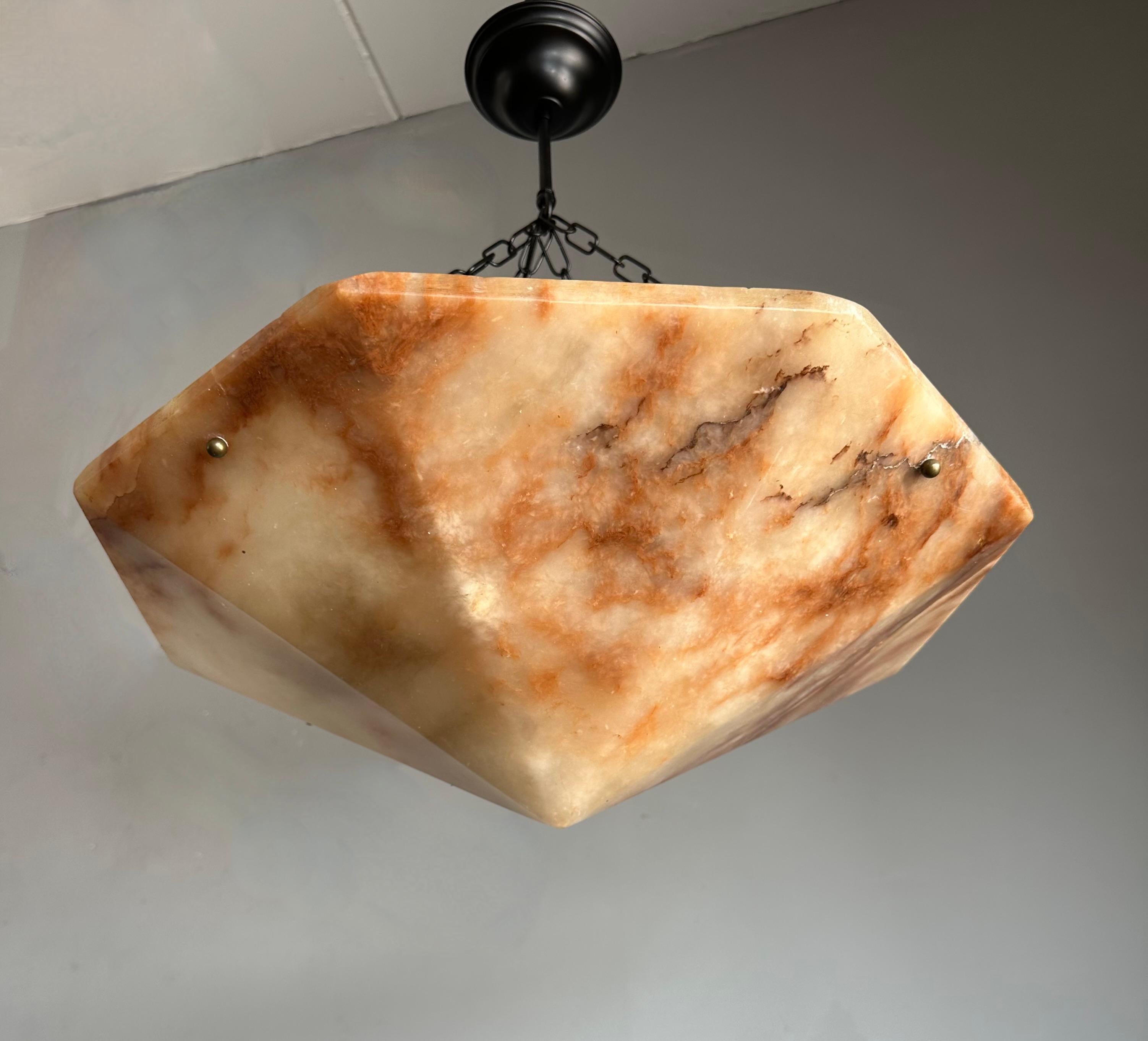 Extra Large and Rare 22.6Ø Art Deco Diamond Shape Alabaster Pendant / Chandelier 1