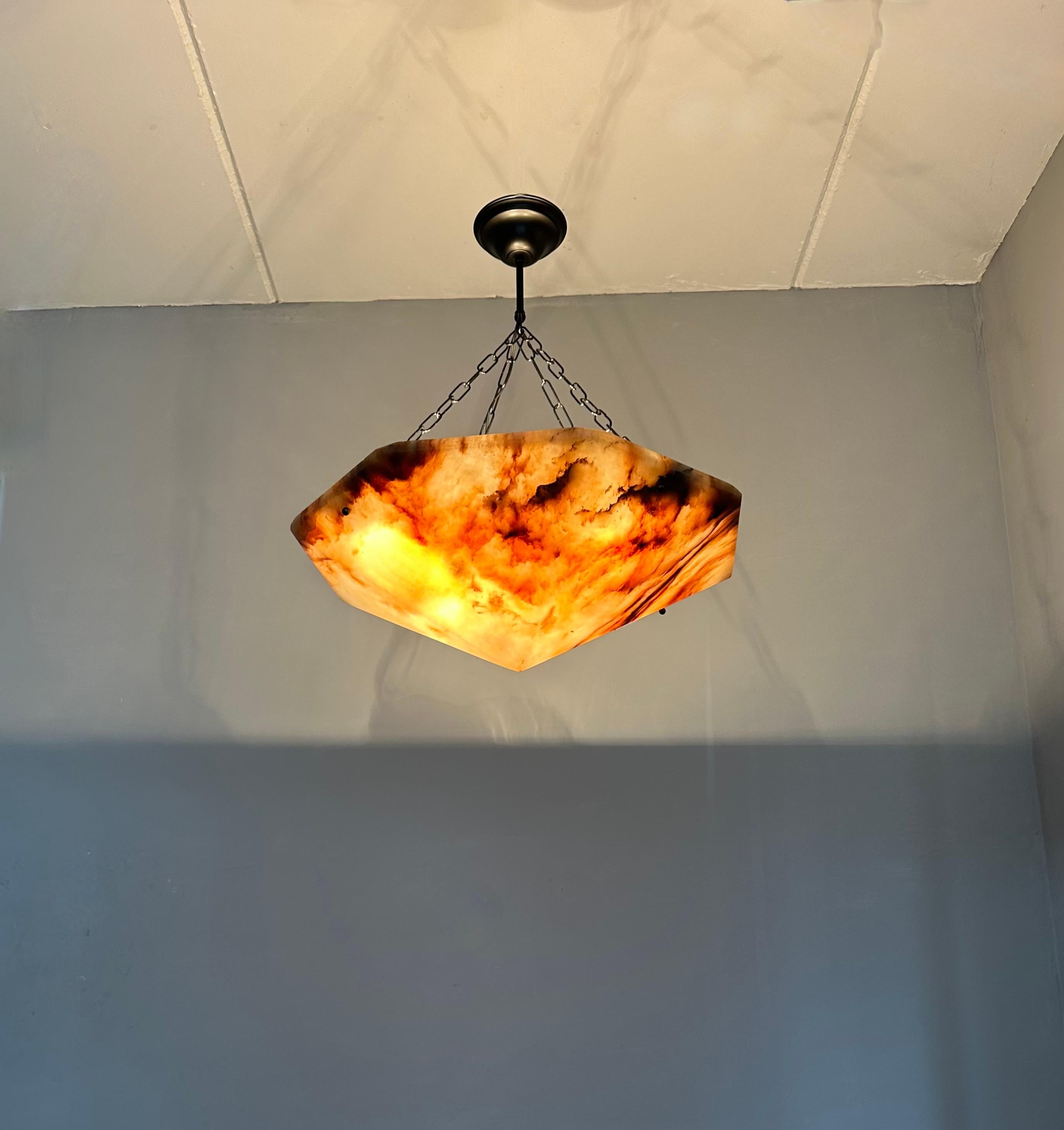 Extra Large and Rare 22.6Ø Art Deco Diamond Shape Alabaster Pendant / Chandelier 2