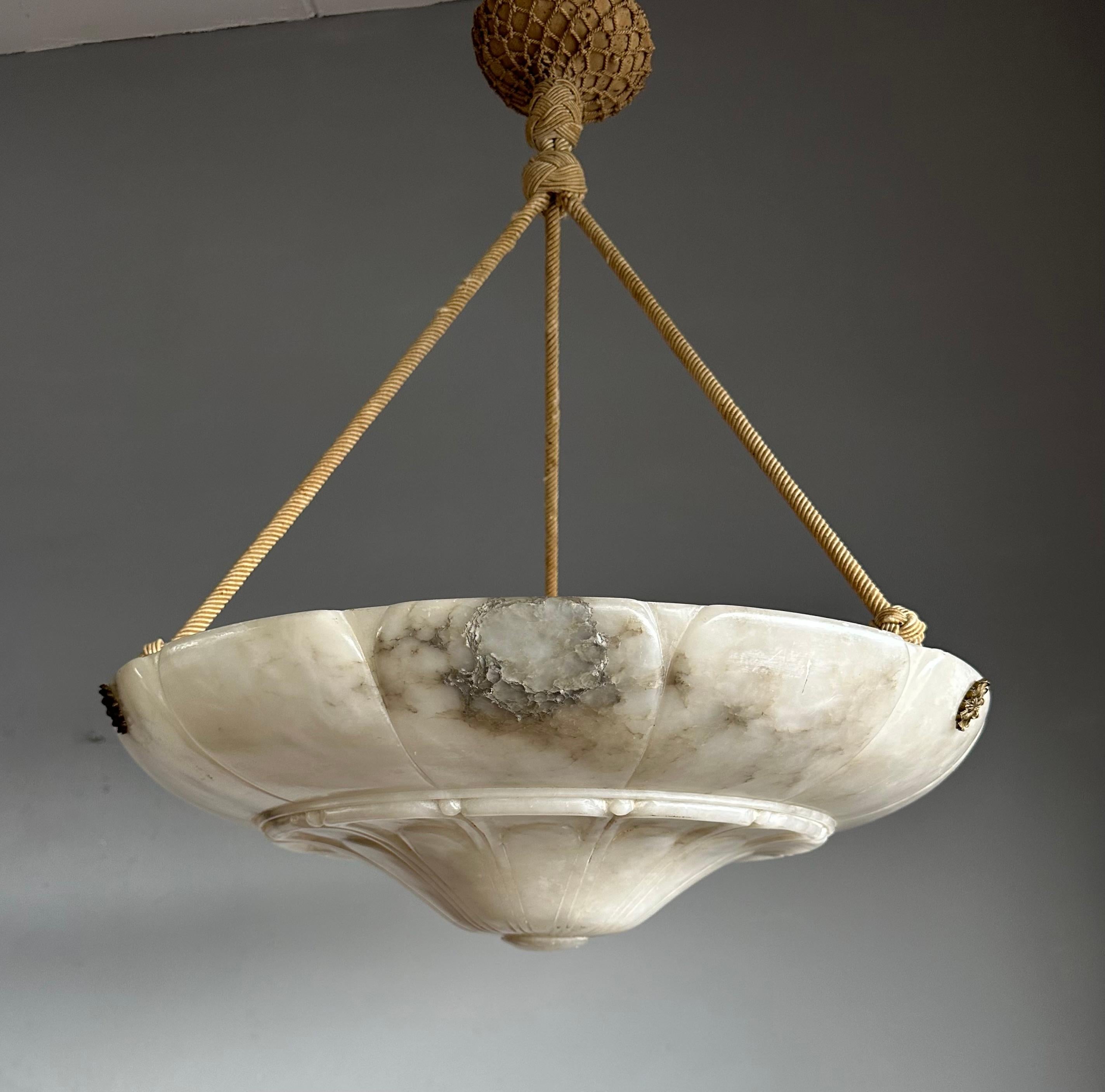 Hand-Knotted Extra Large 23.5Ø & Great Design Antique White Black Alabaster Chandelier w Rope For Sale