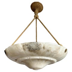 Extra Large 23.5Ø 
Great Design Antique White Black Alabaster Chandelier w Rope