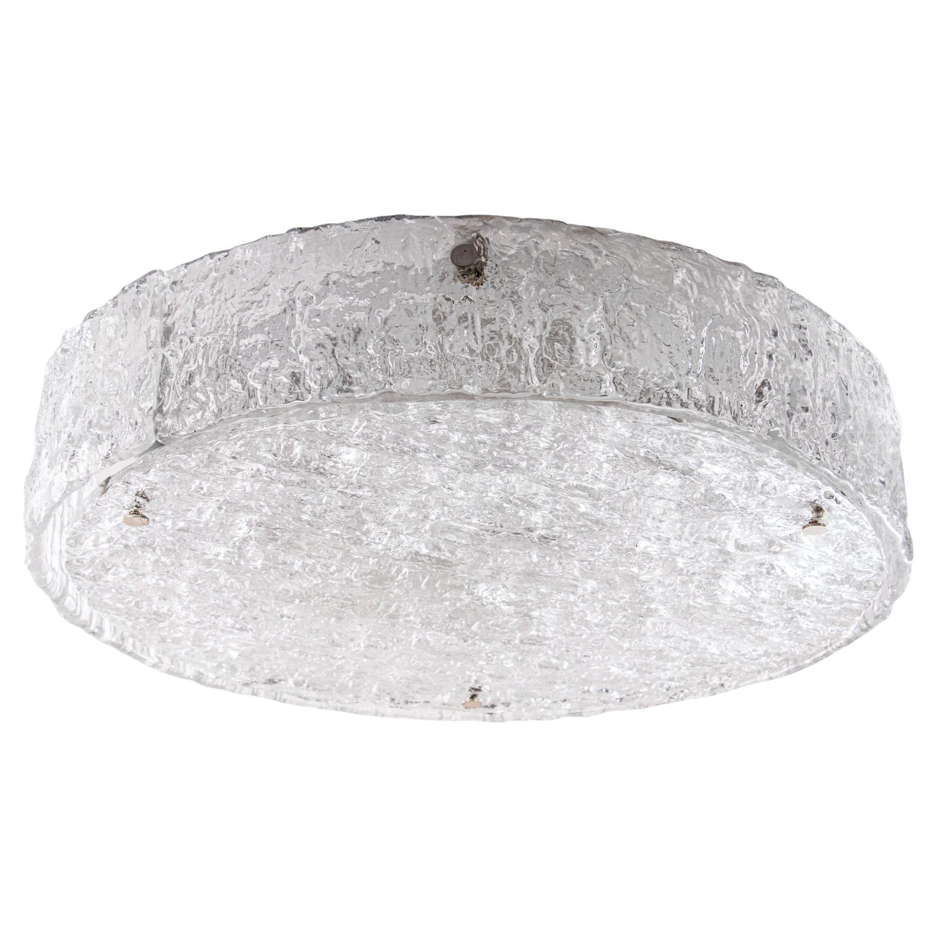 Extra Large 24" Flush Mount Chandelier Iced Murano Glass by Kaiser, Germany 1960