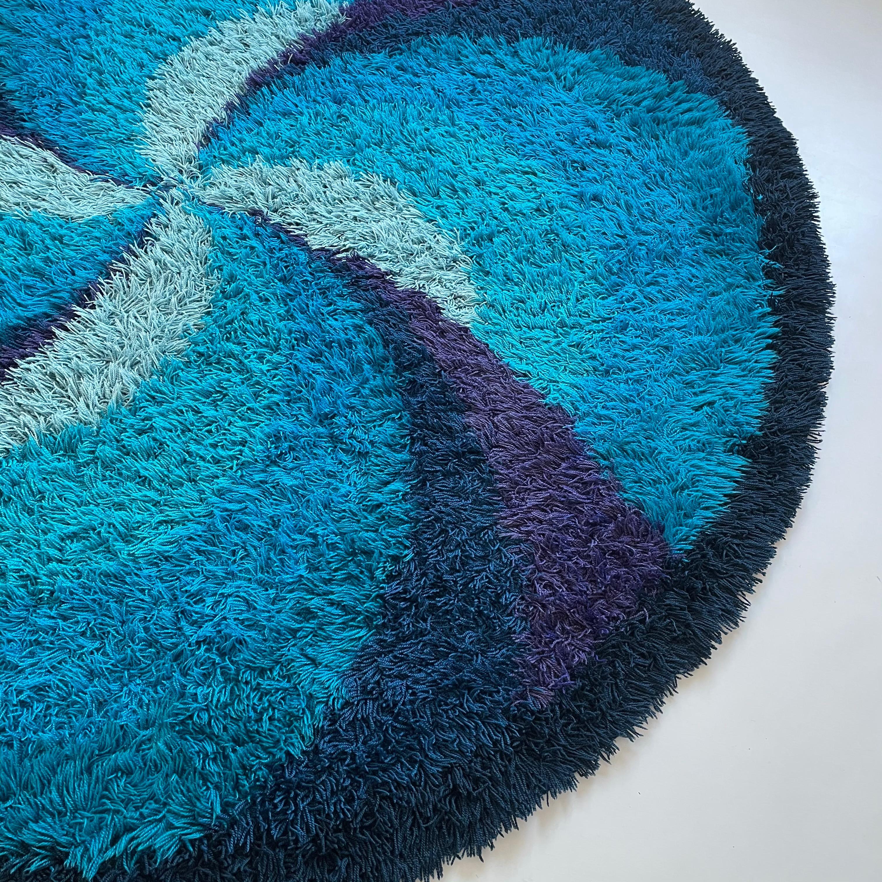 Cotton Extra Large Original Scandinavian High Pile Rya Rug by Ege Taepper, 1970s For Sale